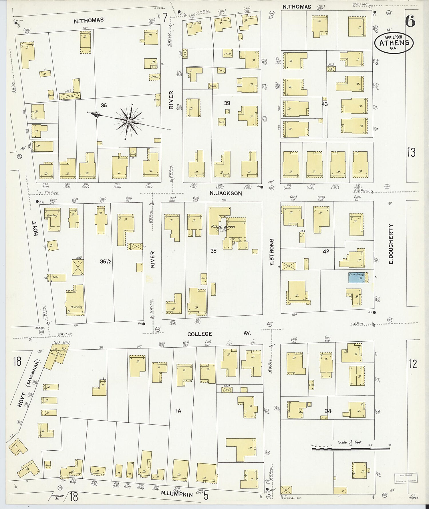 This old map of Athens, Clarke County, Georgia was created by Sanborn Map Company in 1908