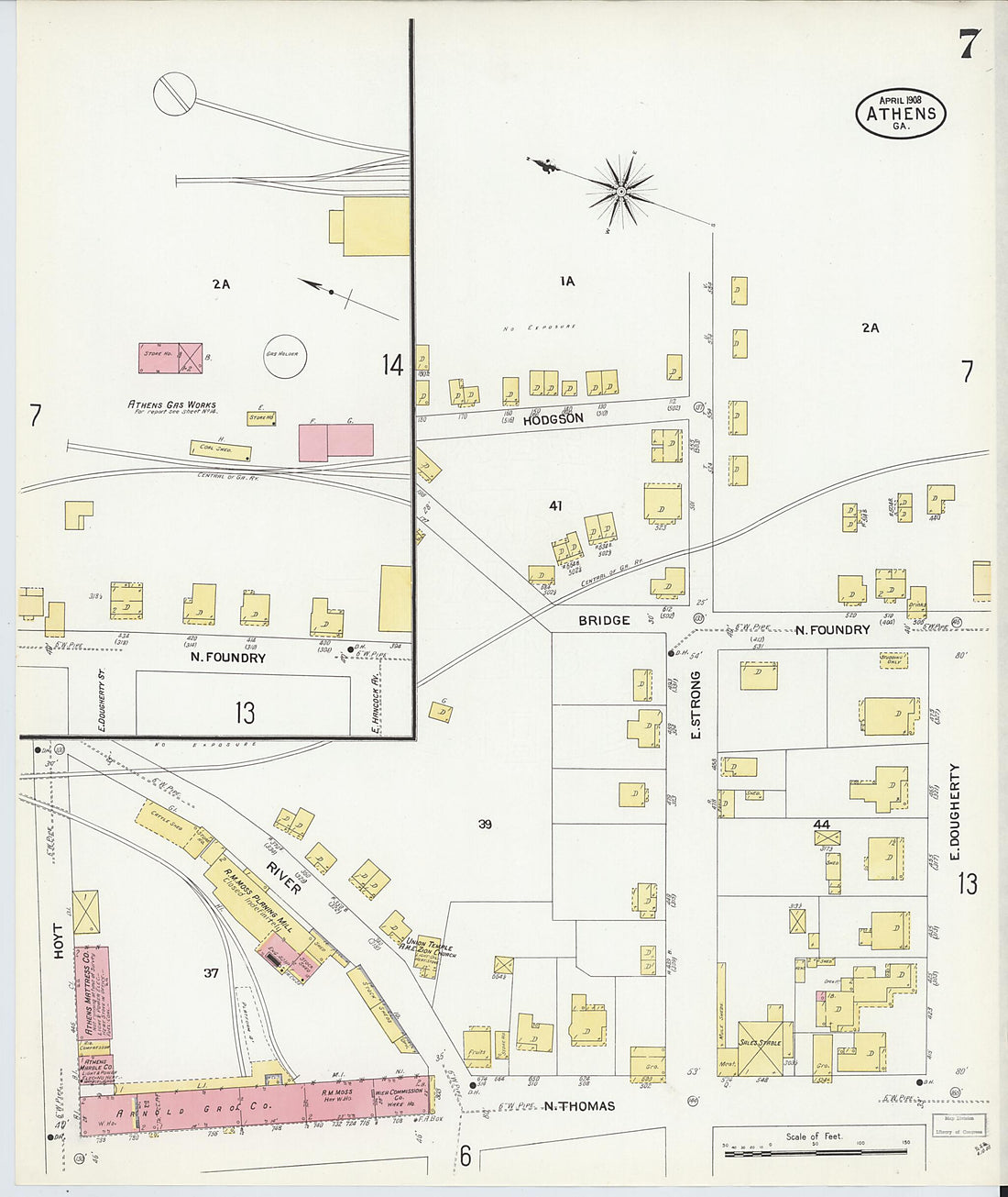 This old map of Athens, Clarke County, Georgia was created by Sanborn Map Company in 1908