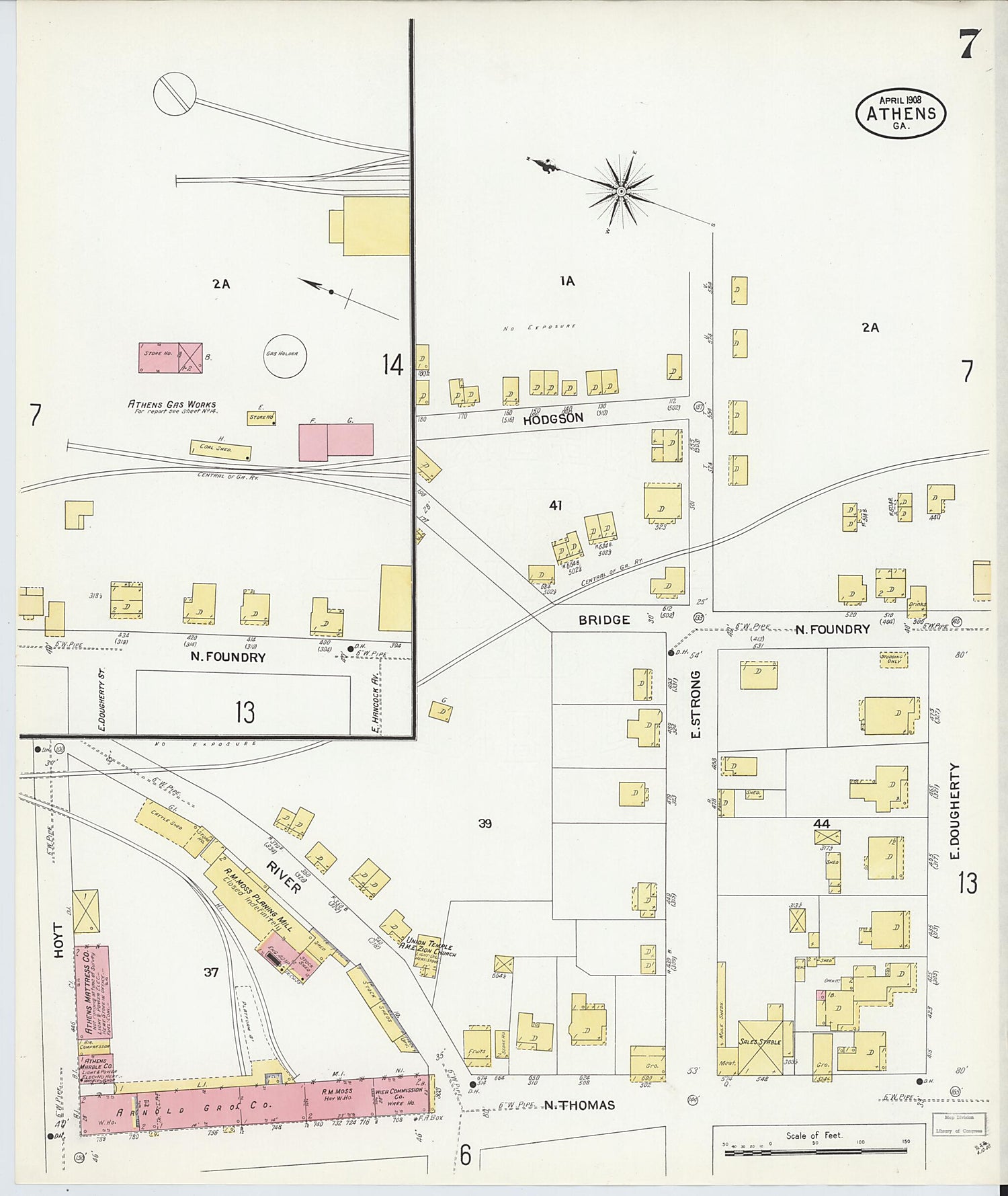 This old map of Athens, Clarke County, Georgia was created by Sanborn Map Company in 1908