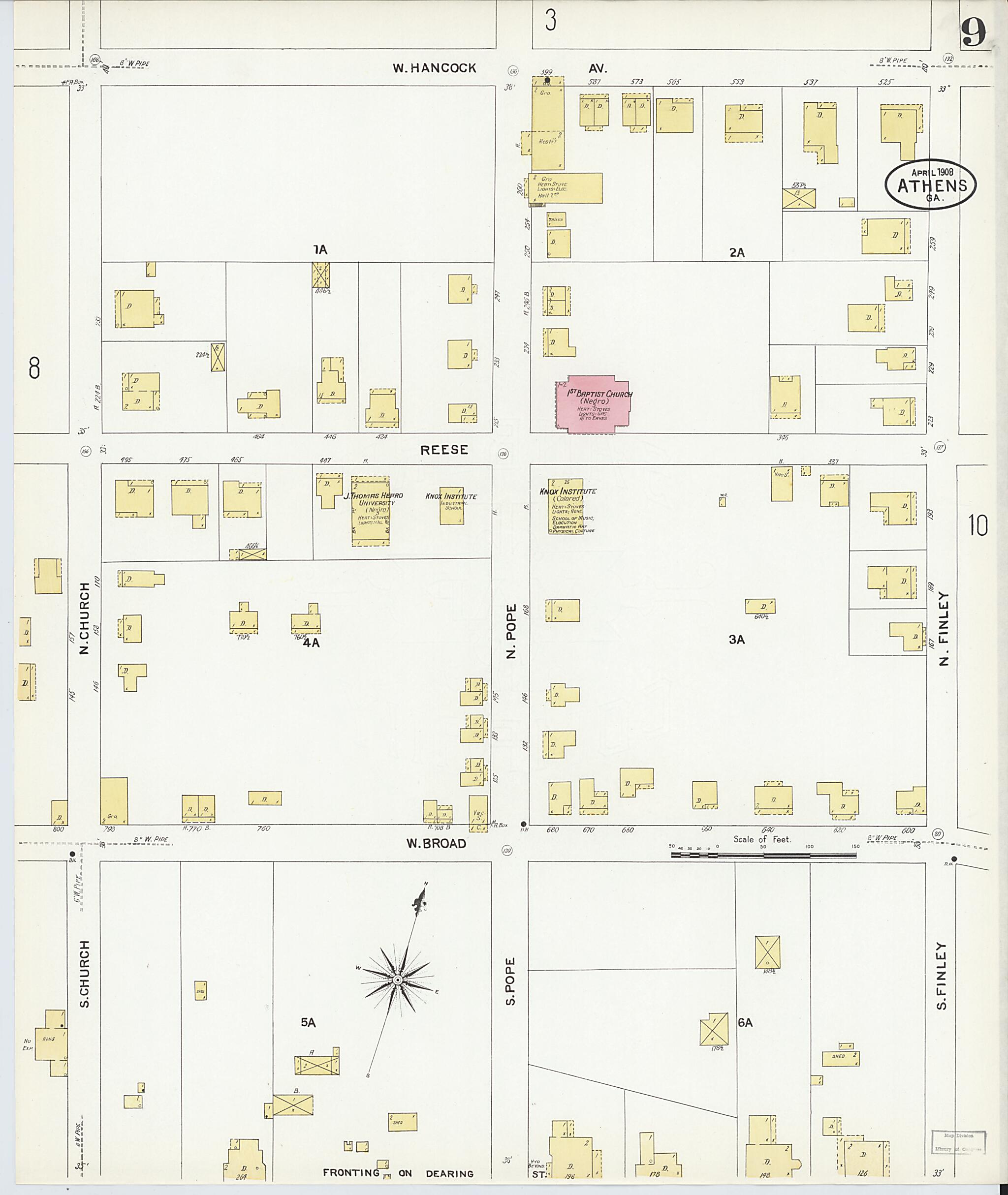 This old map of Athens, Clarke County, Georgia was created by Sanborn Map Company in 1908