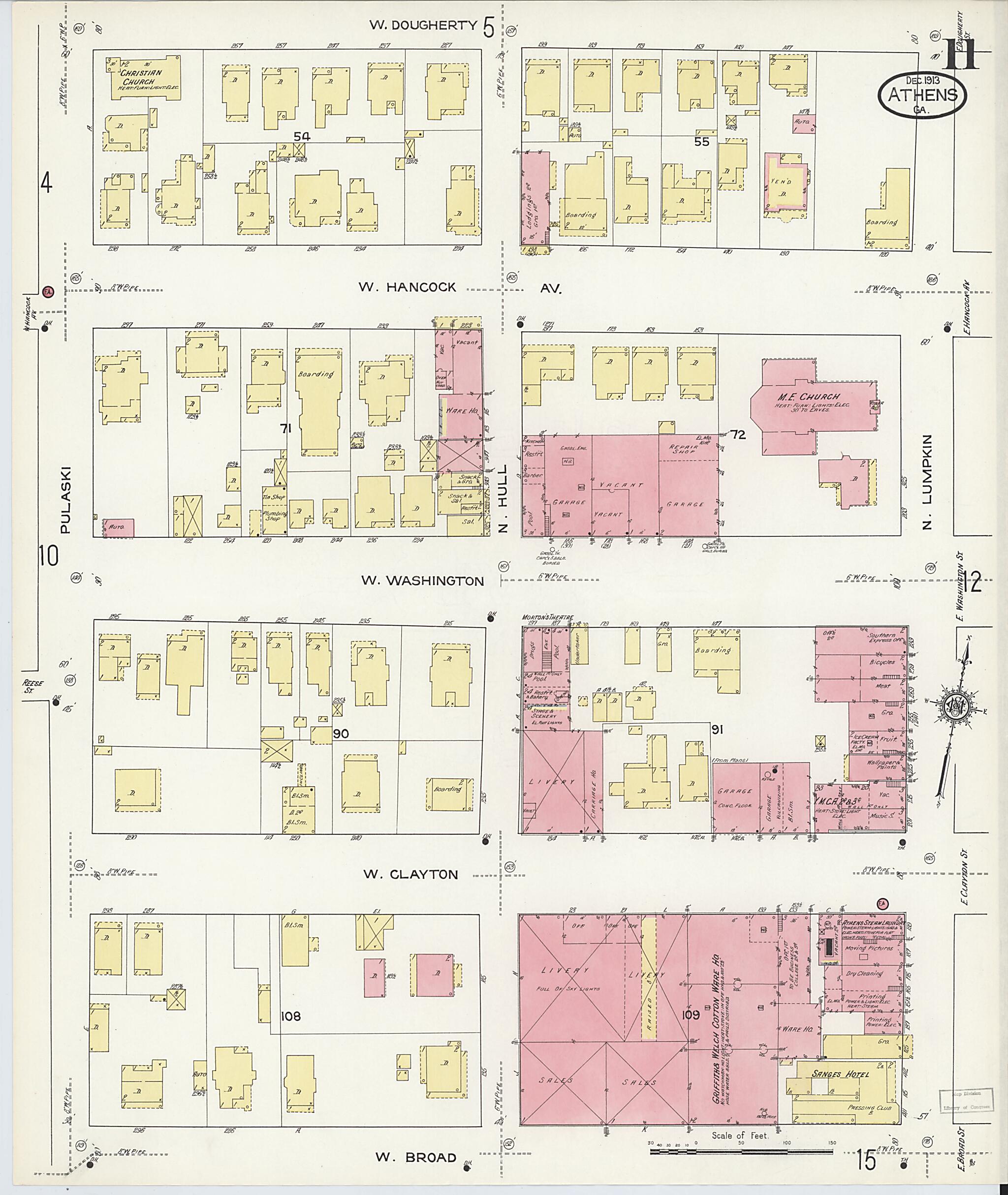 This old map of Athens, Clarke County, Georgia was created by Sanborn Map Company in 1913