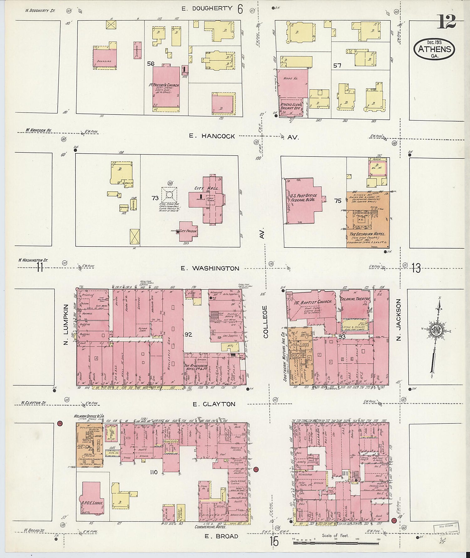 This old map of Athens, Clarke County, Georgia was created by Sanborn Map Company in 1913