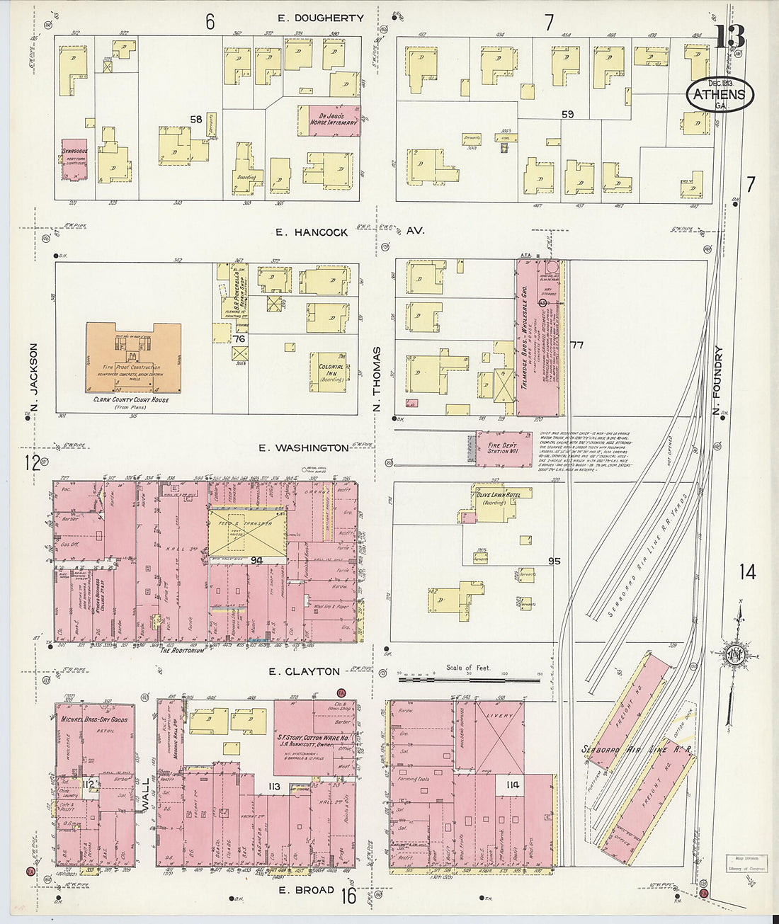 This old map of Athens, Clarke County, Georgia was created by Sanborn Map Company in 1913