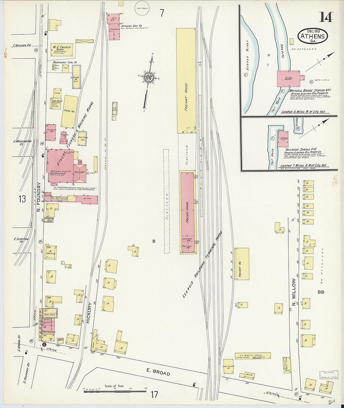 This old map of Athens, Clarke County, Georgia was created by Sanborn Map Company in 1913