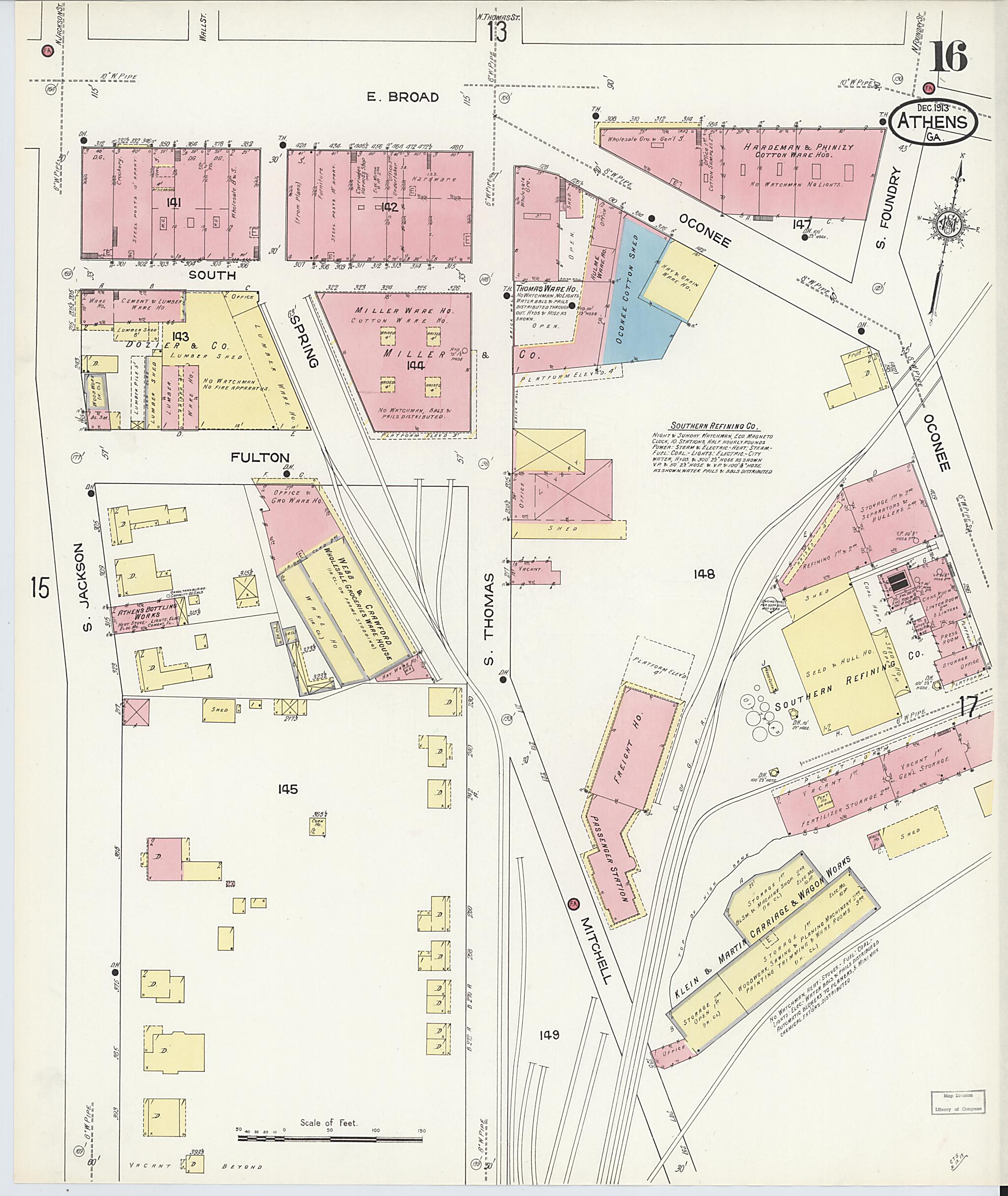 This old map of Athens, Clarke County, Georgia was created by Sanborn Map Company in 1913