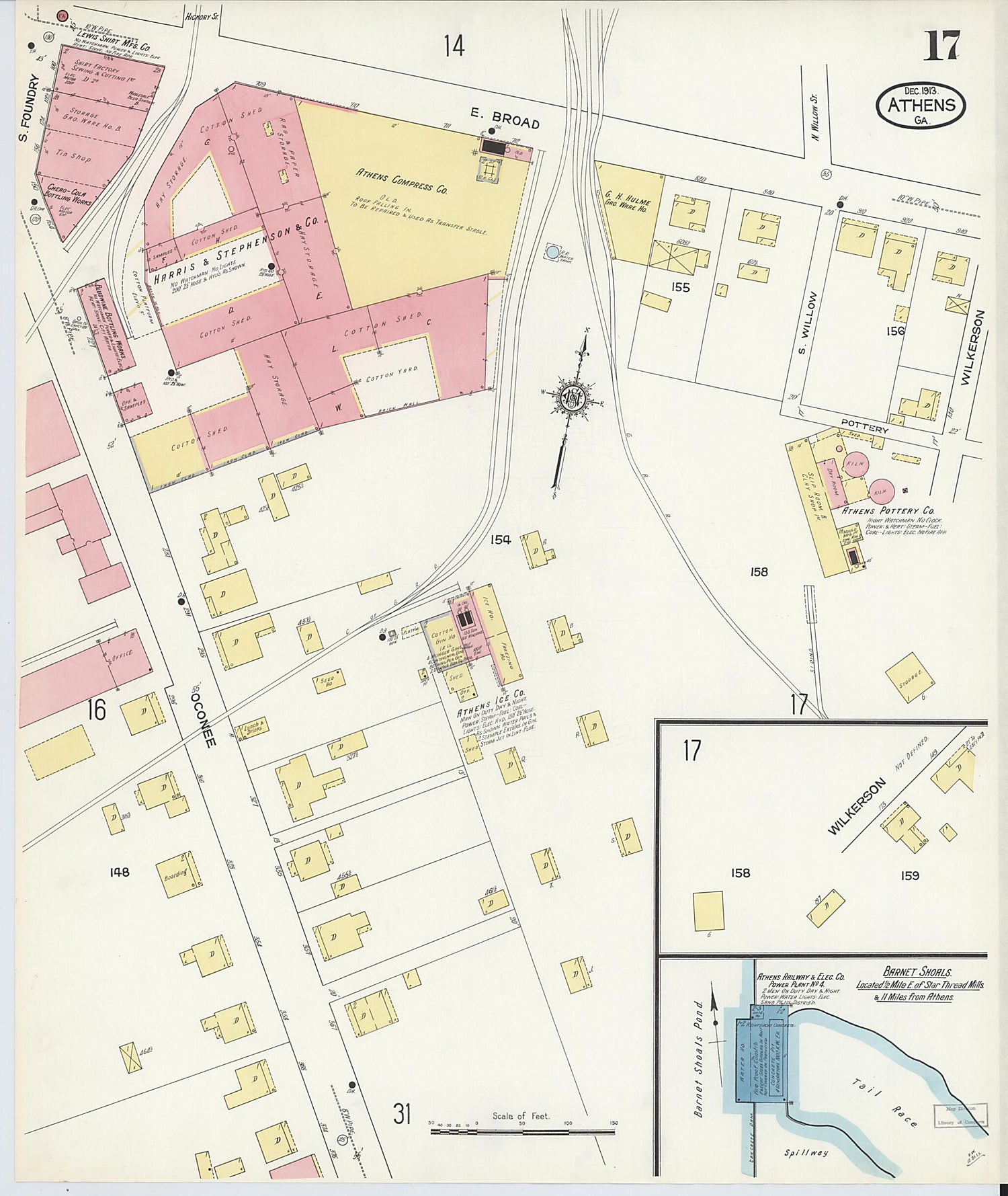 This old map of Athens, Clarke County, Georgia was created by Sanborn Map Company in 1913