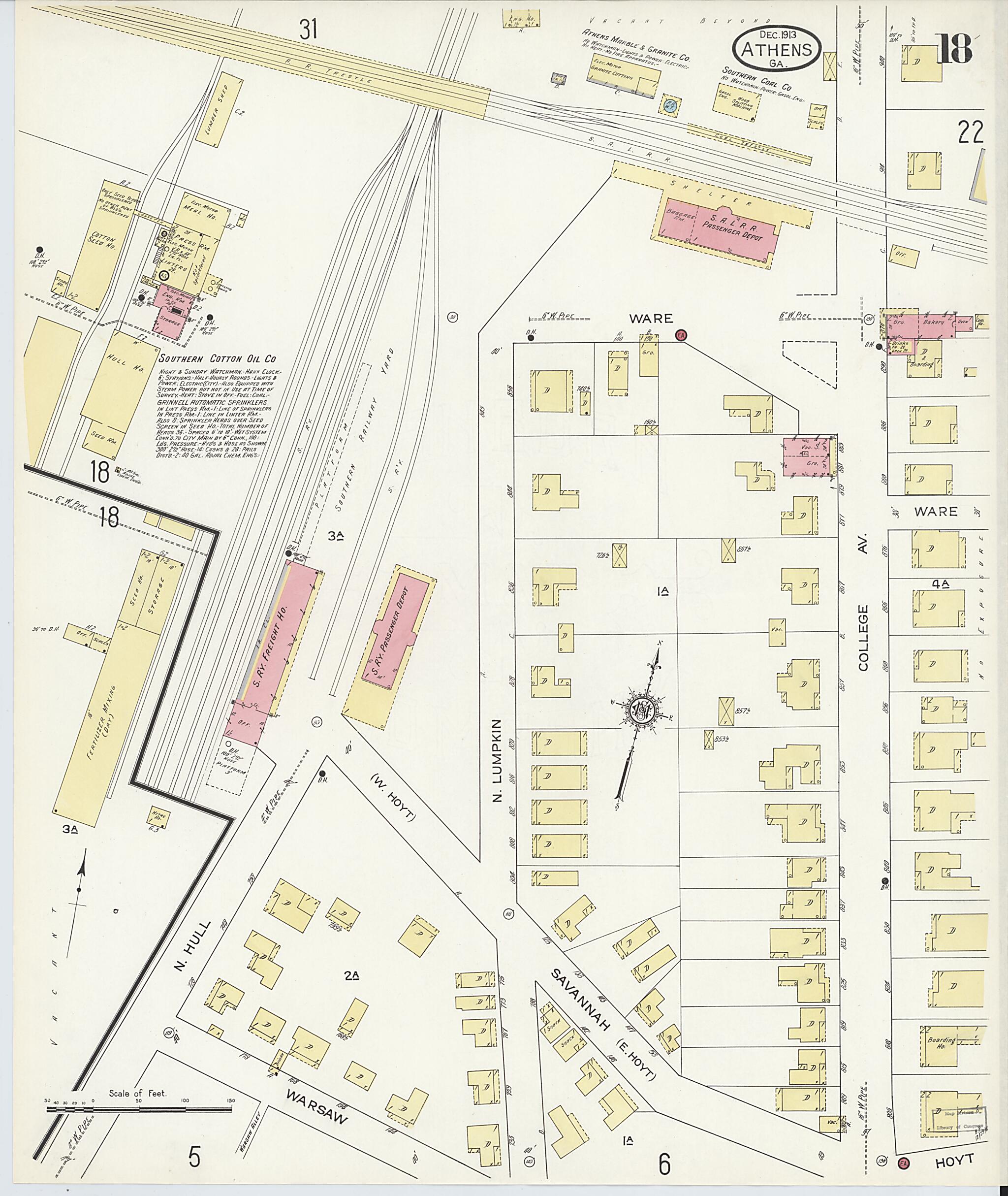 This old map of Athens, Clarke County, Georgia was created by Sanborn Map Company in 1913