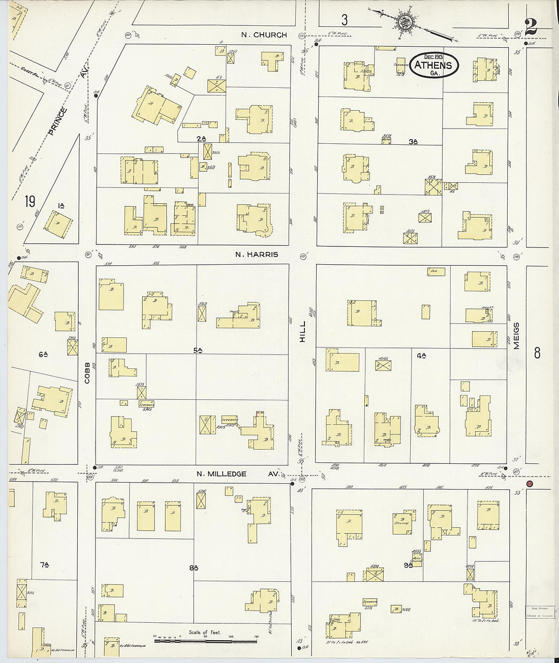 This old map of Athens, Clarke County, Georgia was created by Sanborn Map Company in 1913