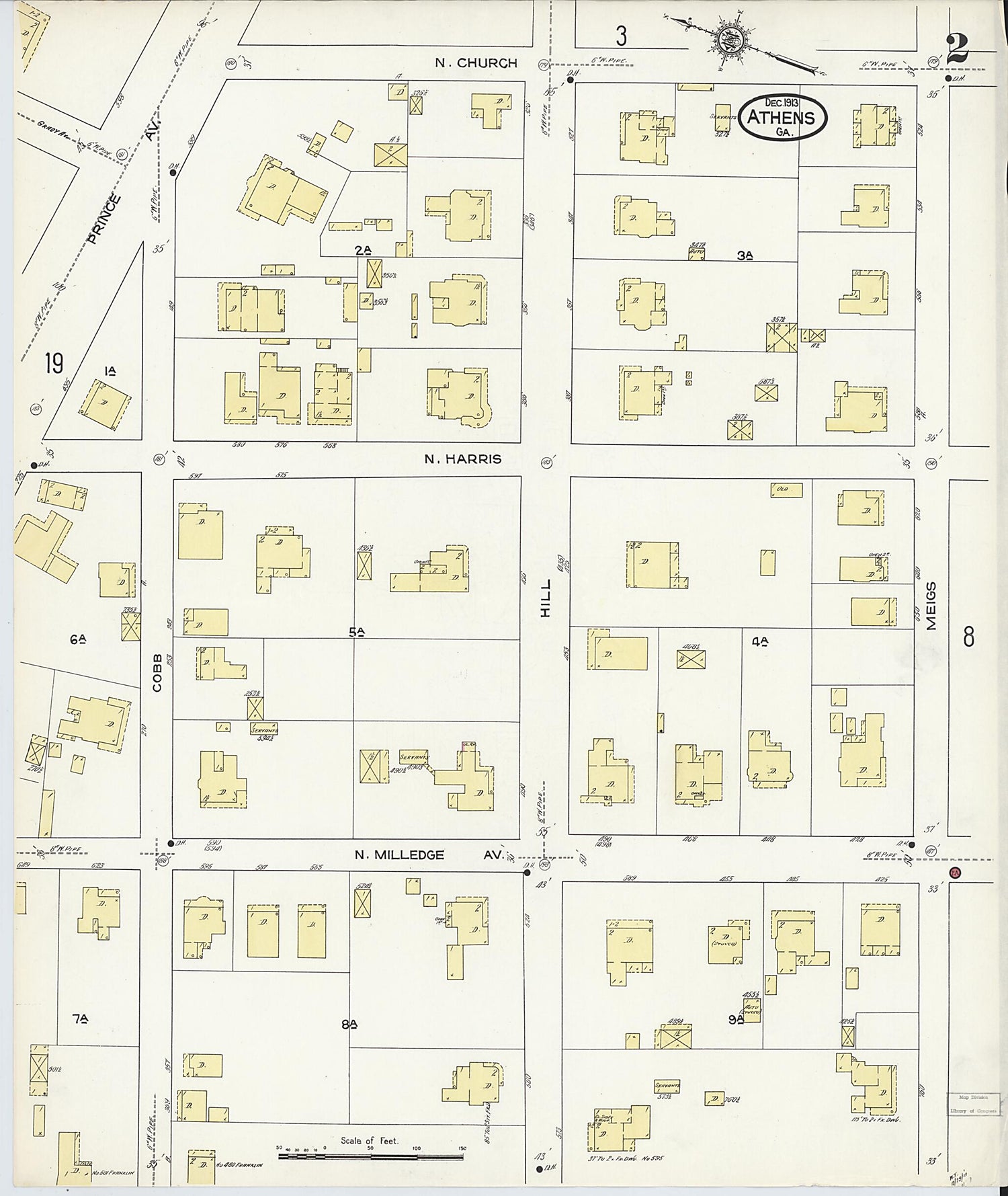 This old map of Athens, Clarke County, Georgia was created by Sanborn Map Company in 1913