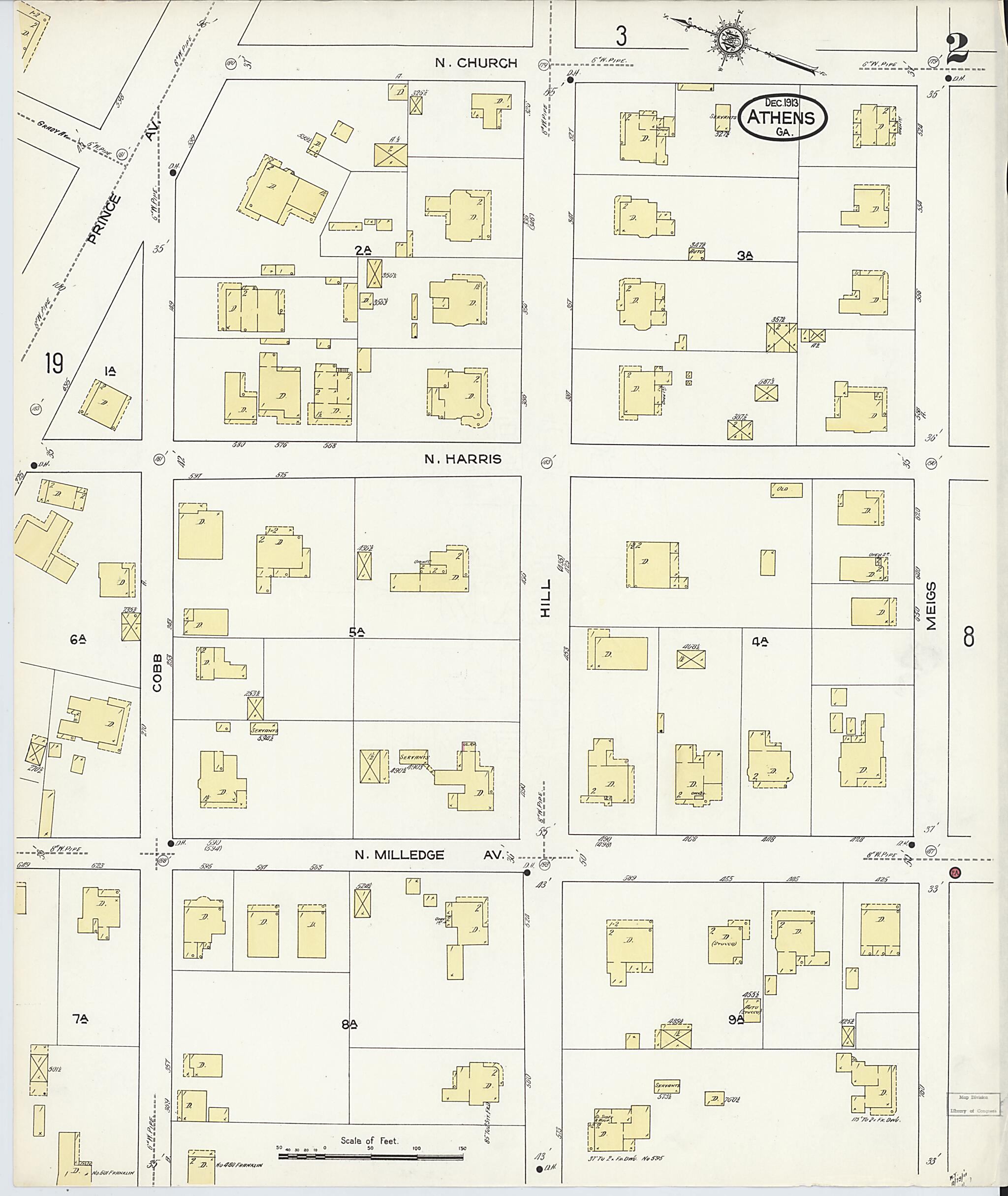 This old map of Athens, Clarke County, Georgia was created by Sanborn Map Company in 1913