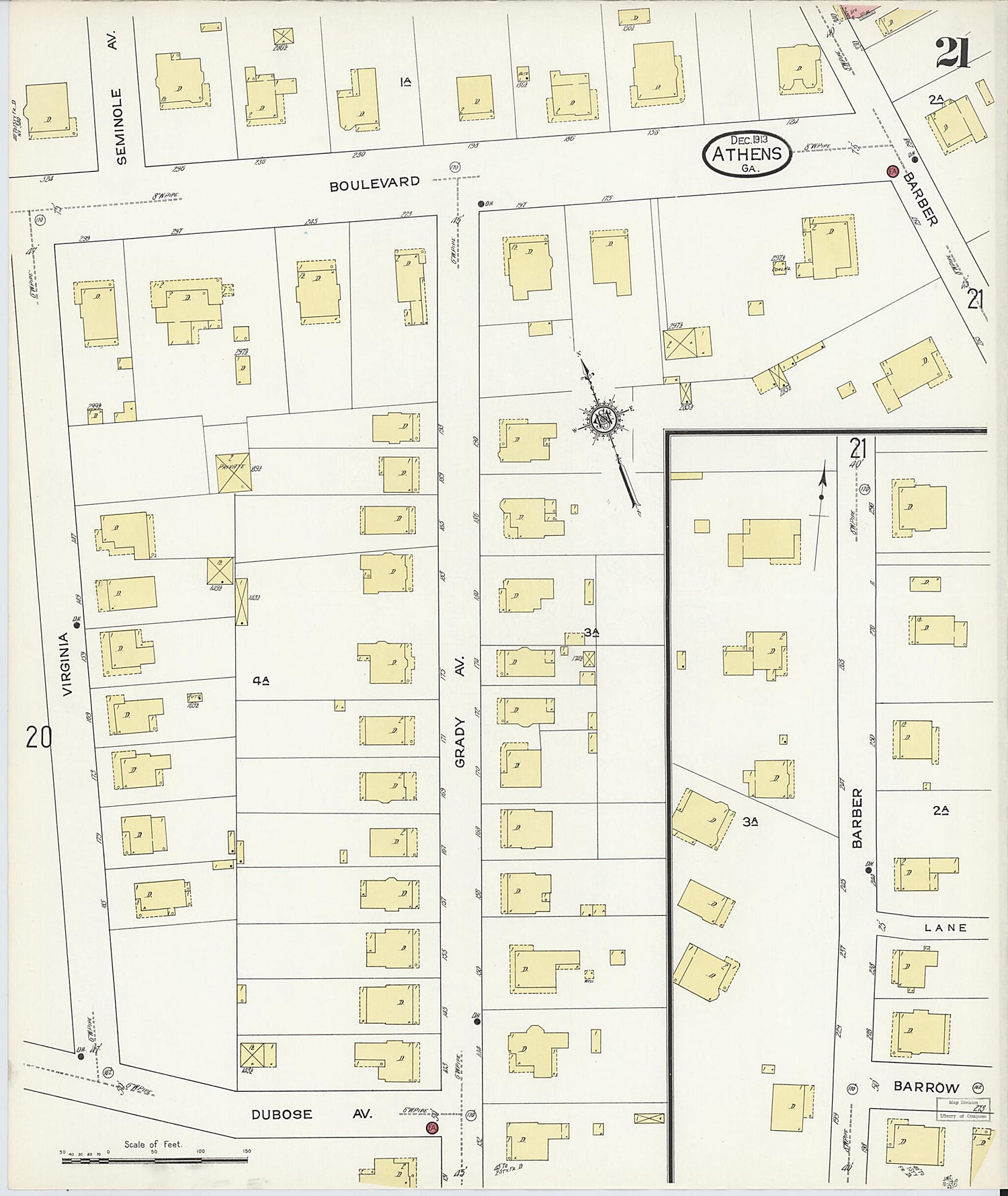 This old map of Athens, Clarke County, Georgia was created by Sanborn Map Company in 1913