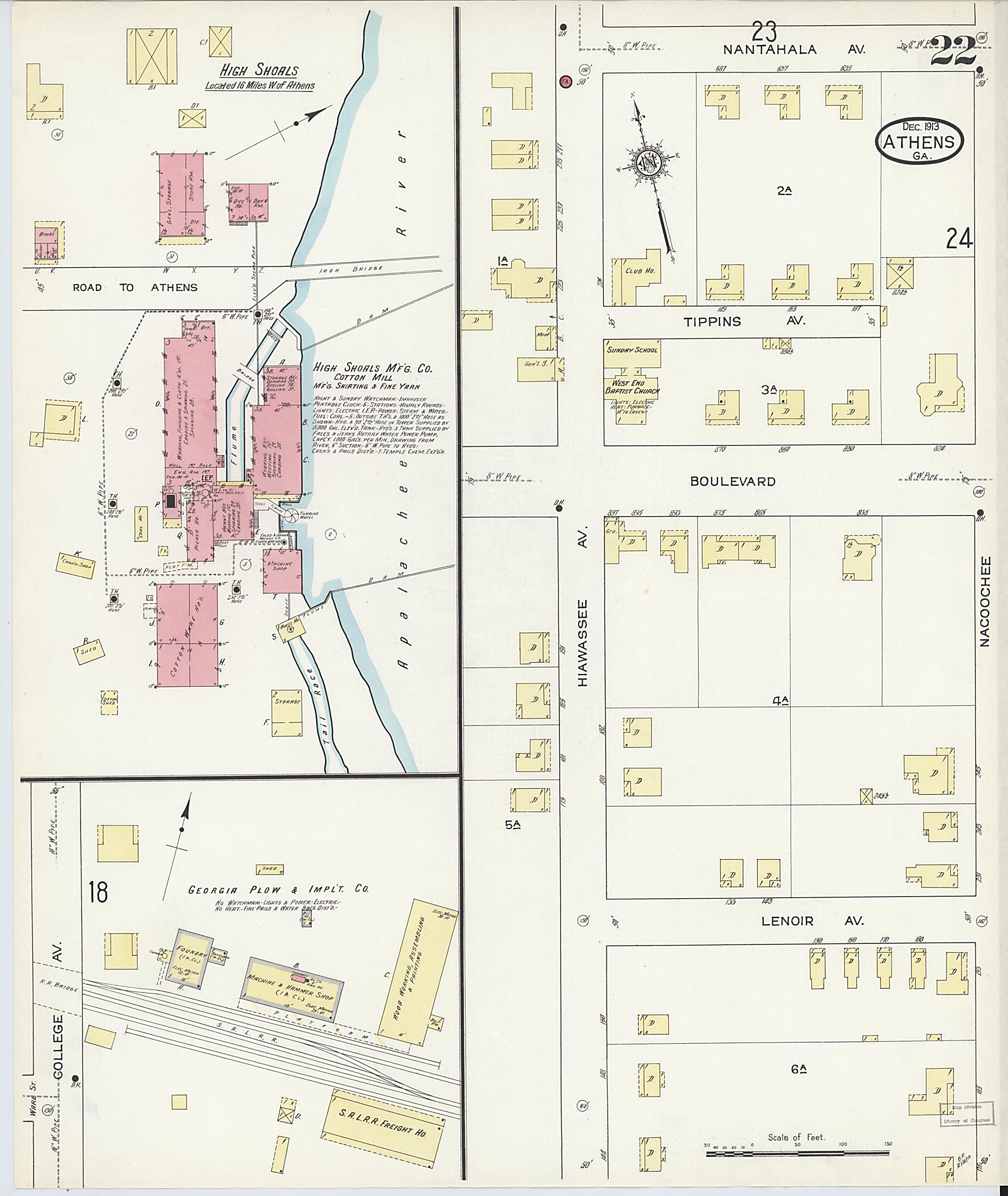 This old map of Athens, Clarke County, Georgia was created by Sanborn Map Company in 1913