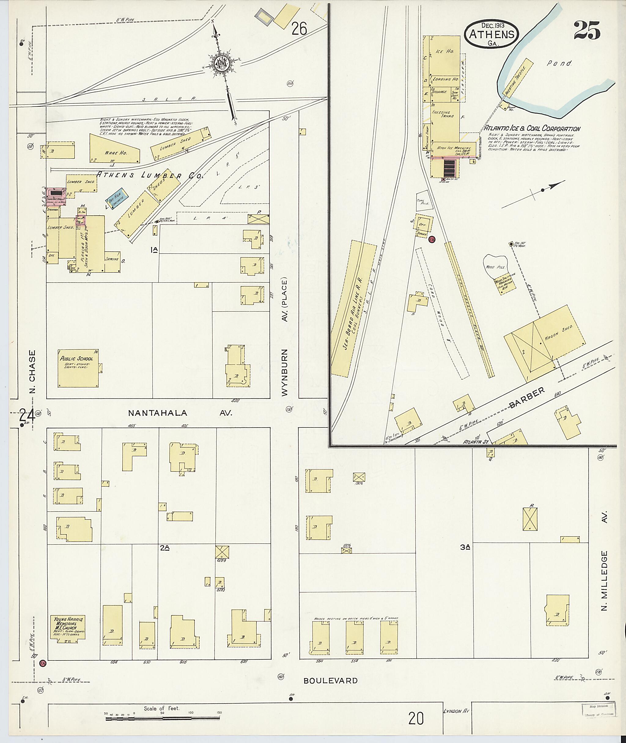 This old map of Athens, Clarke County, Georgia was created by Sanborn Map Company in 1913