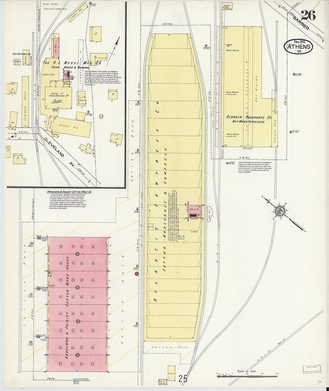 This old map of Athens, Clarke County, Georgia was created by Sanborn Map Company in 1913