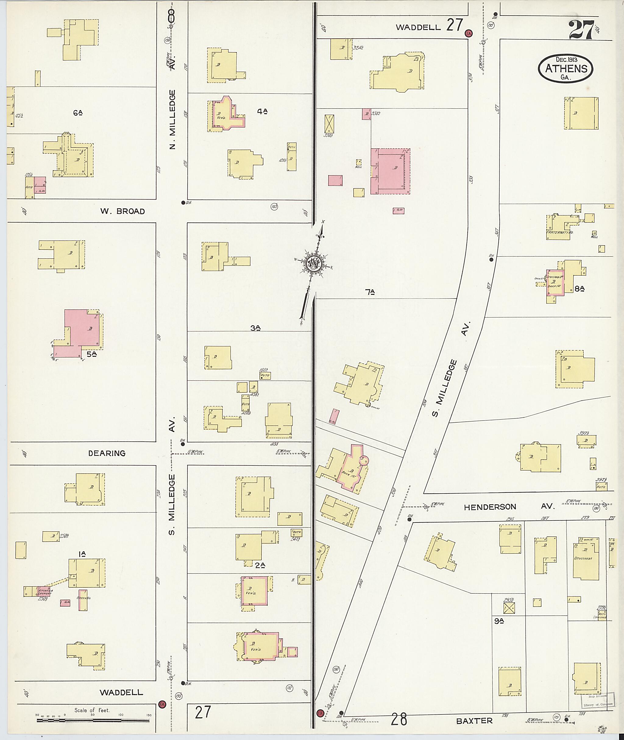 This old map of Athens, Clarke County, Georgia was created by Sanborn Map Company in 1913