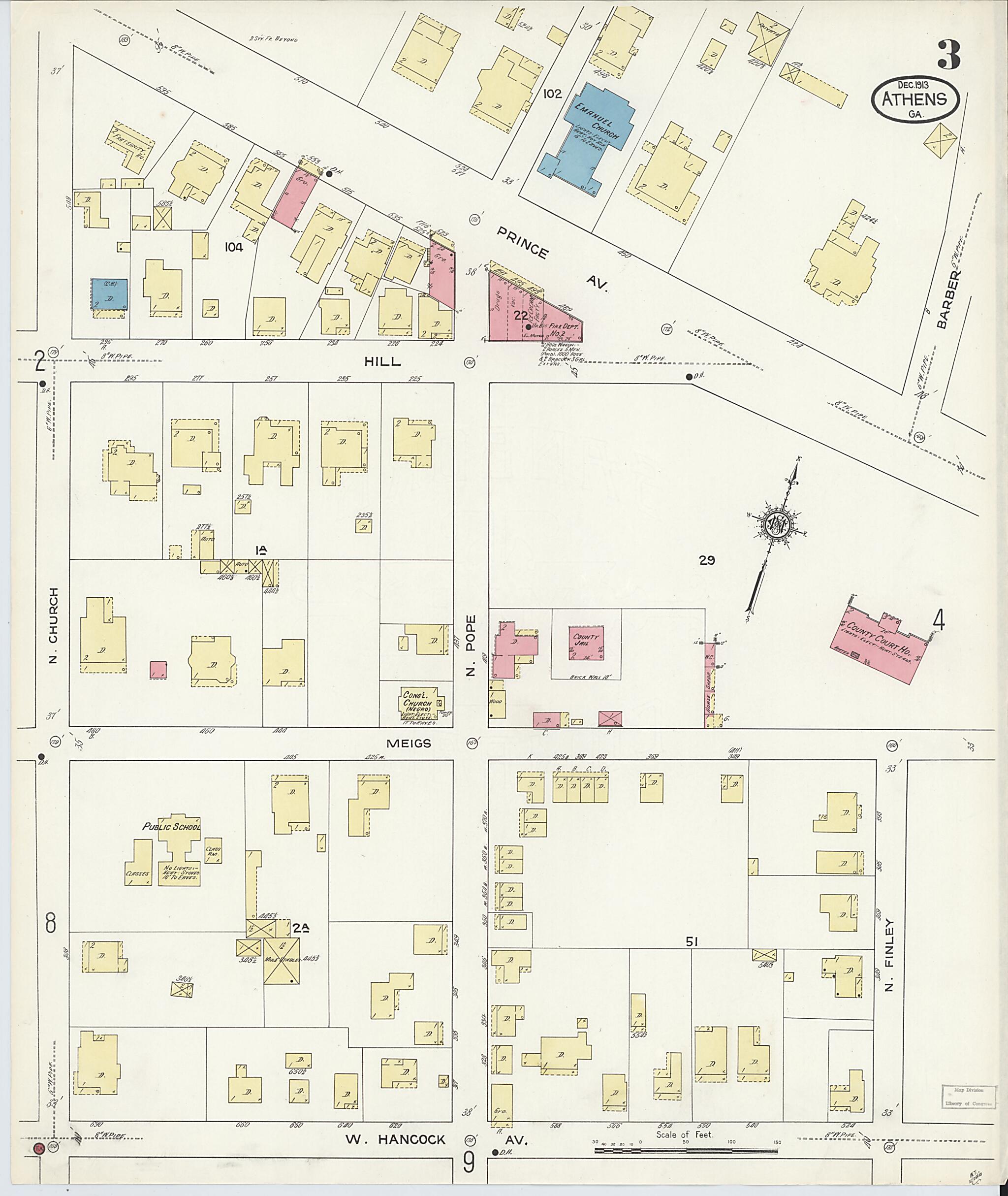 This old map of Athens, Clarke County, Georgia was created by Sanborn Map Company in 1913