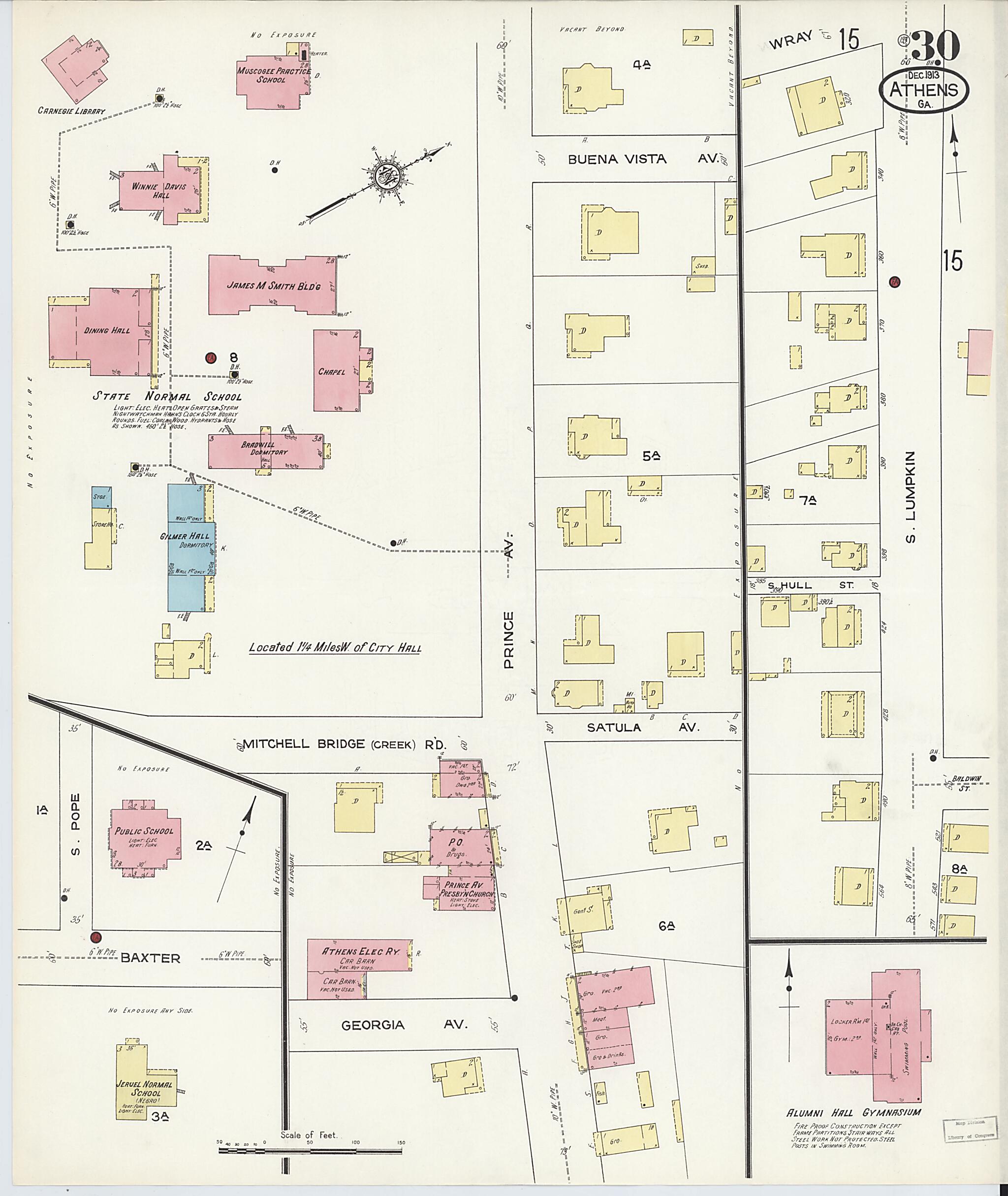 This old map of Athens, Clarke County, Georgia was created by Sanborn Map Company in 1913