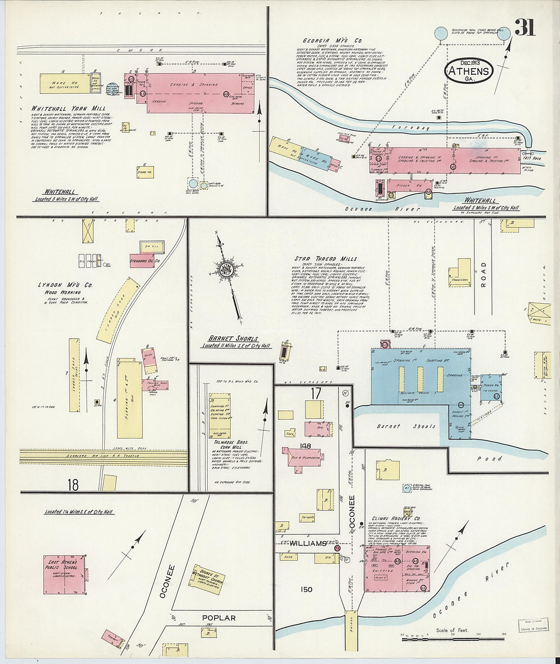 This old map of Athens, Clarke County, Georgia was created by Sanborn Map Company in 1913