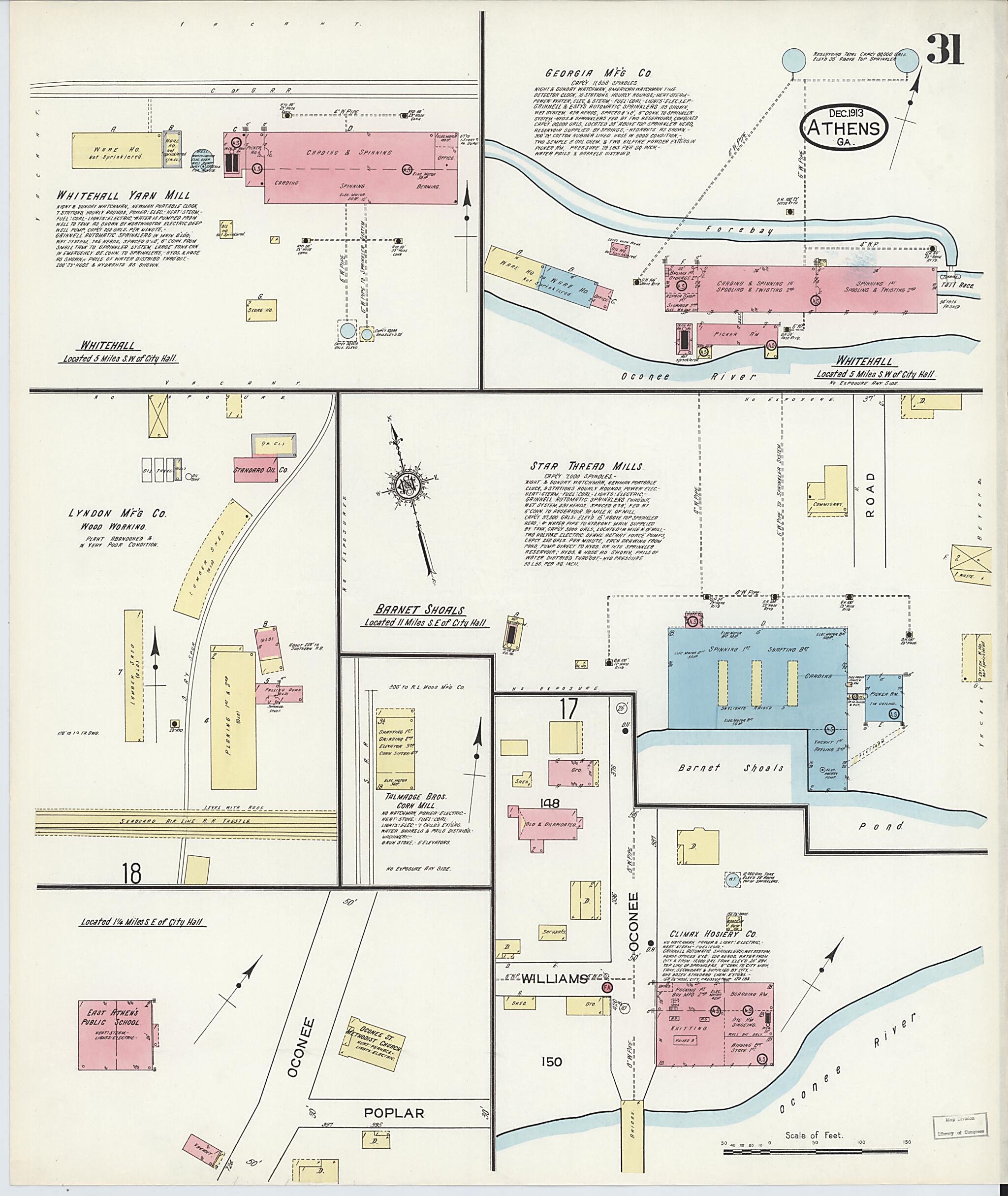 This old map of Athens, Clarke County, Georgia was created by Sanborn Map Company in 1913