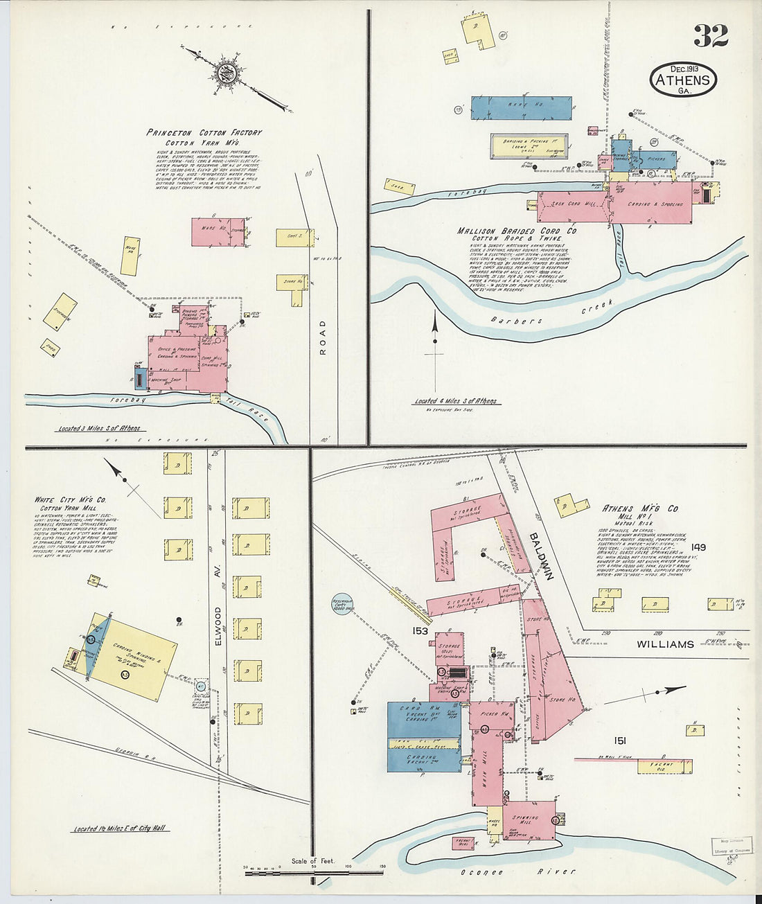 This old map of Athens, Clarke County, Georgia was created by Sanborn Map Company in 1913