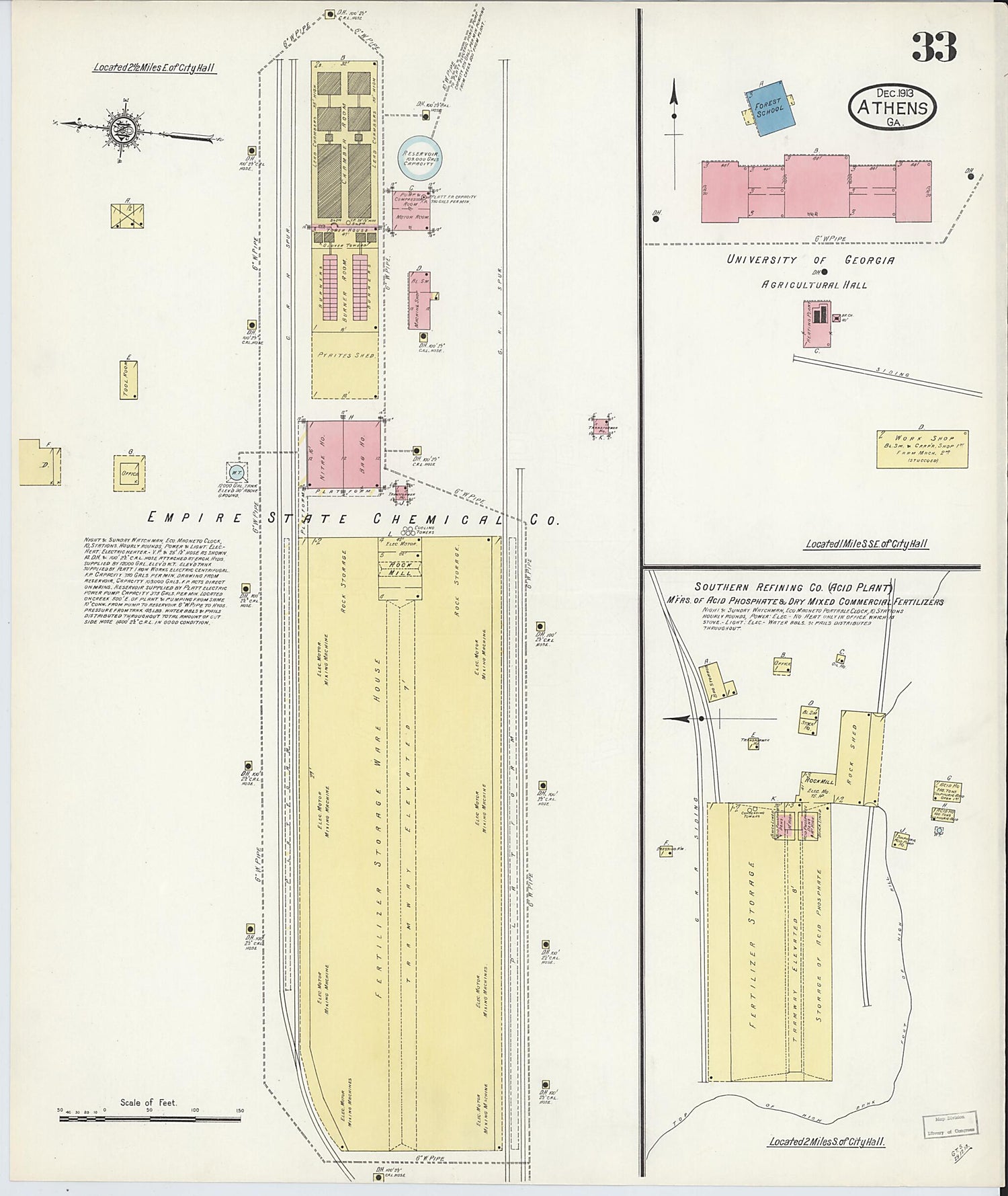 This old map of Athens, Clarke County, Georgia was created by Sanborn Map Company in 1913