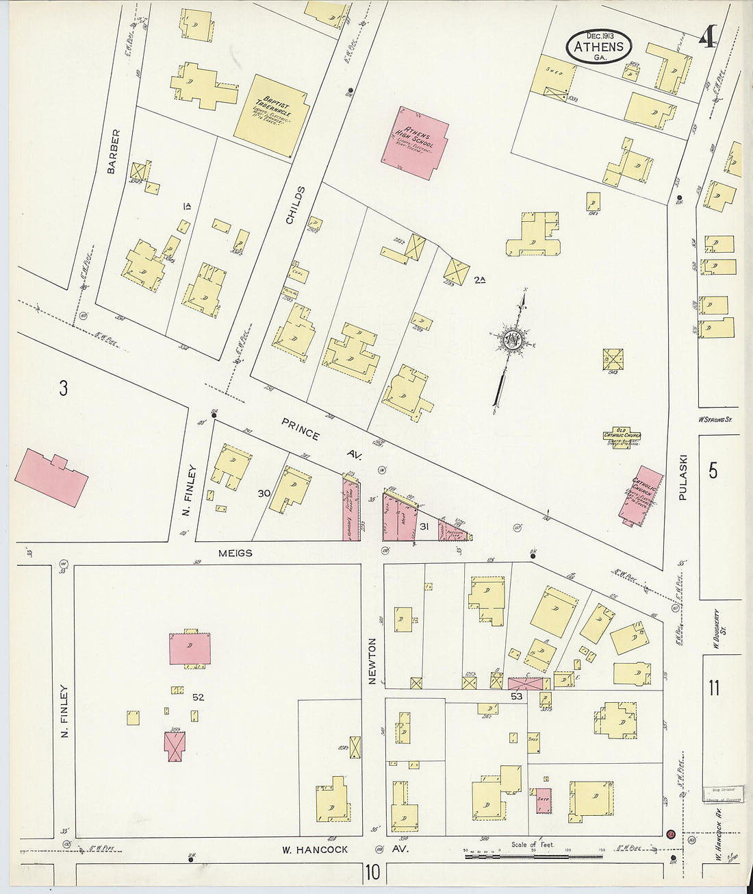 This old map of Athens, Clarke County, Georgia was created by Sanborn Map Company in 1913