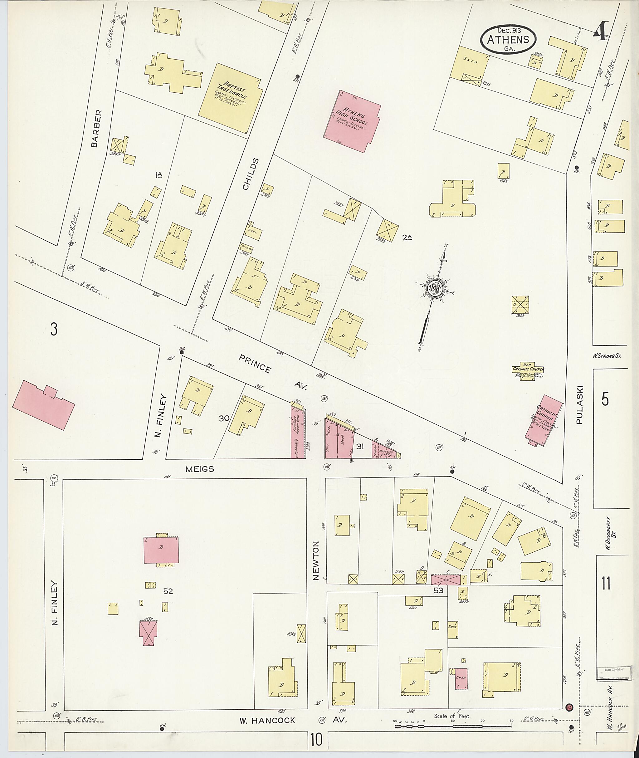 This old map of Athens, Clarke County, Georgia was created by Sanborn Map Company in 1913