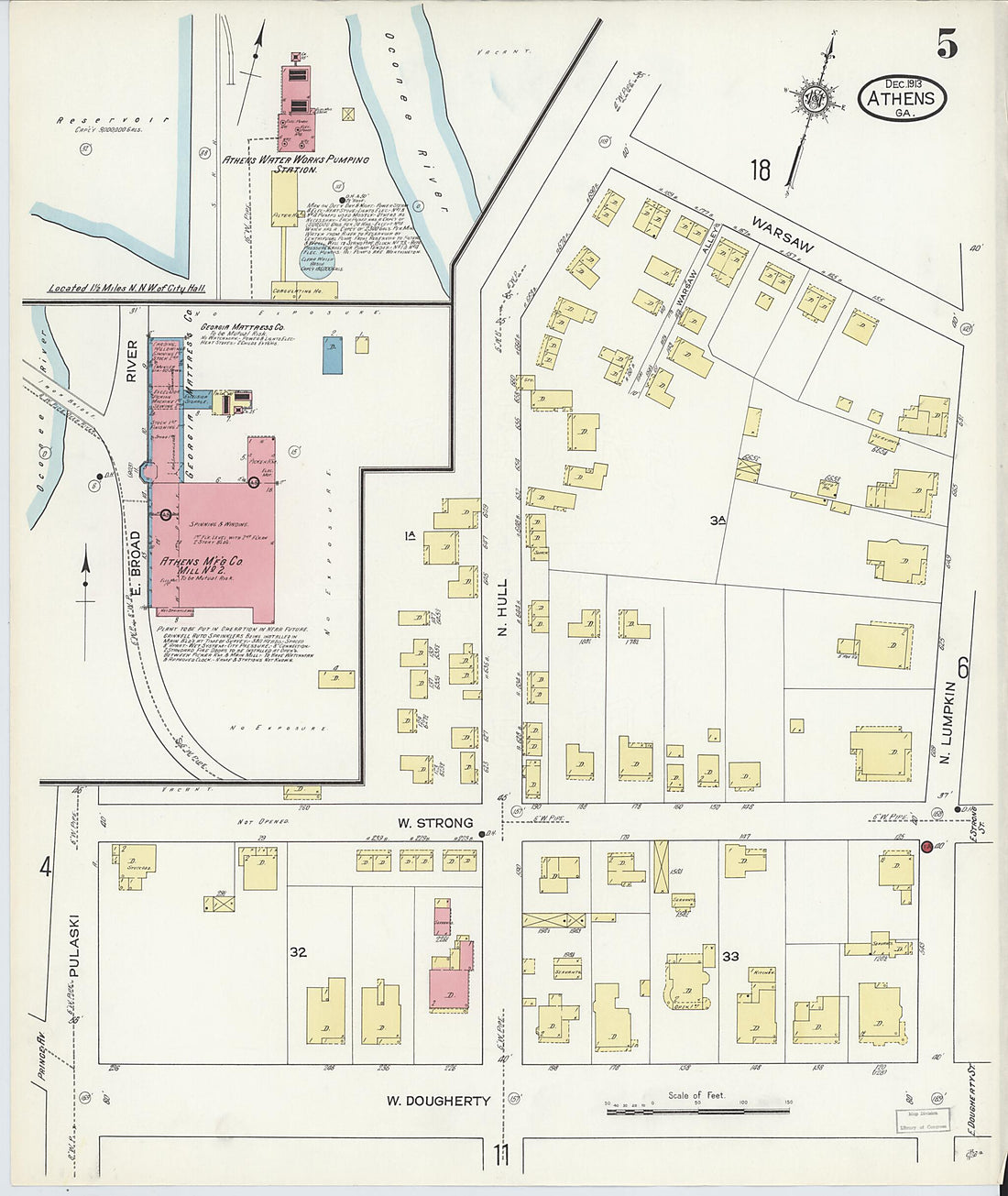 This old map of Athens, Clarke County, Georgia was created by Sanborn Map Company in 1913