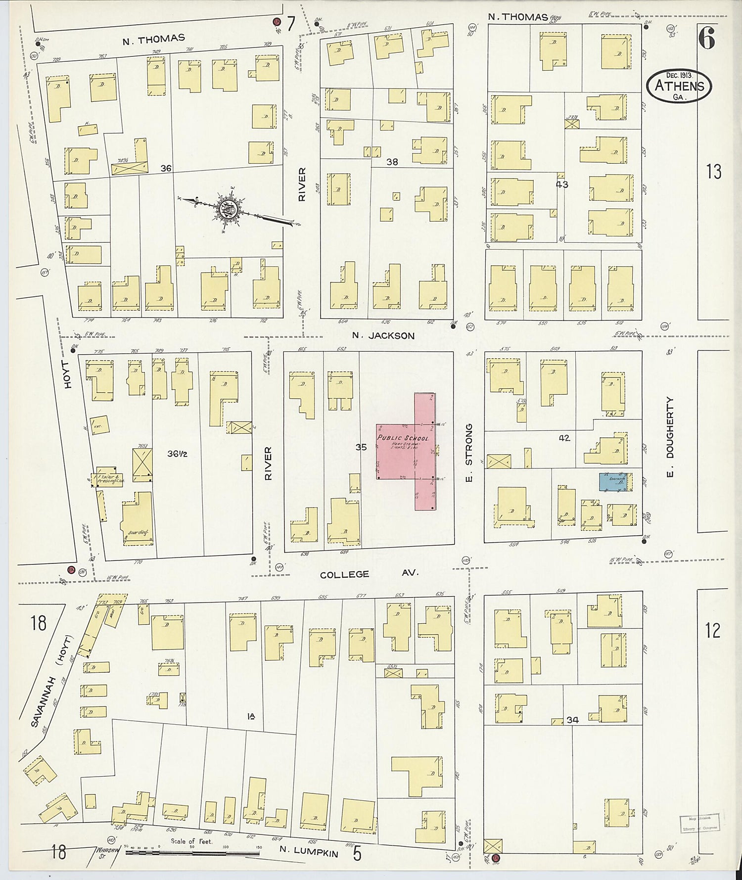 This old map of Athens, Clarke County, Georgia was created by Sanborn Map Company in 1913