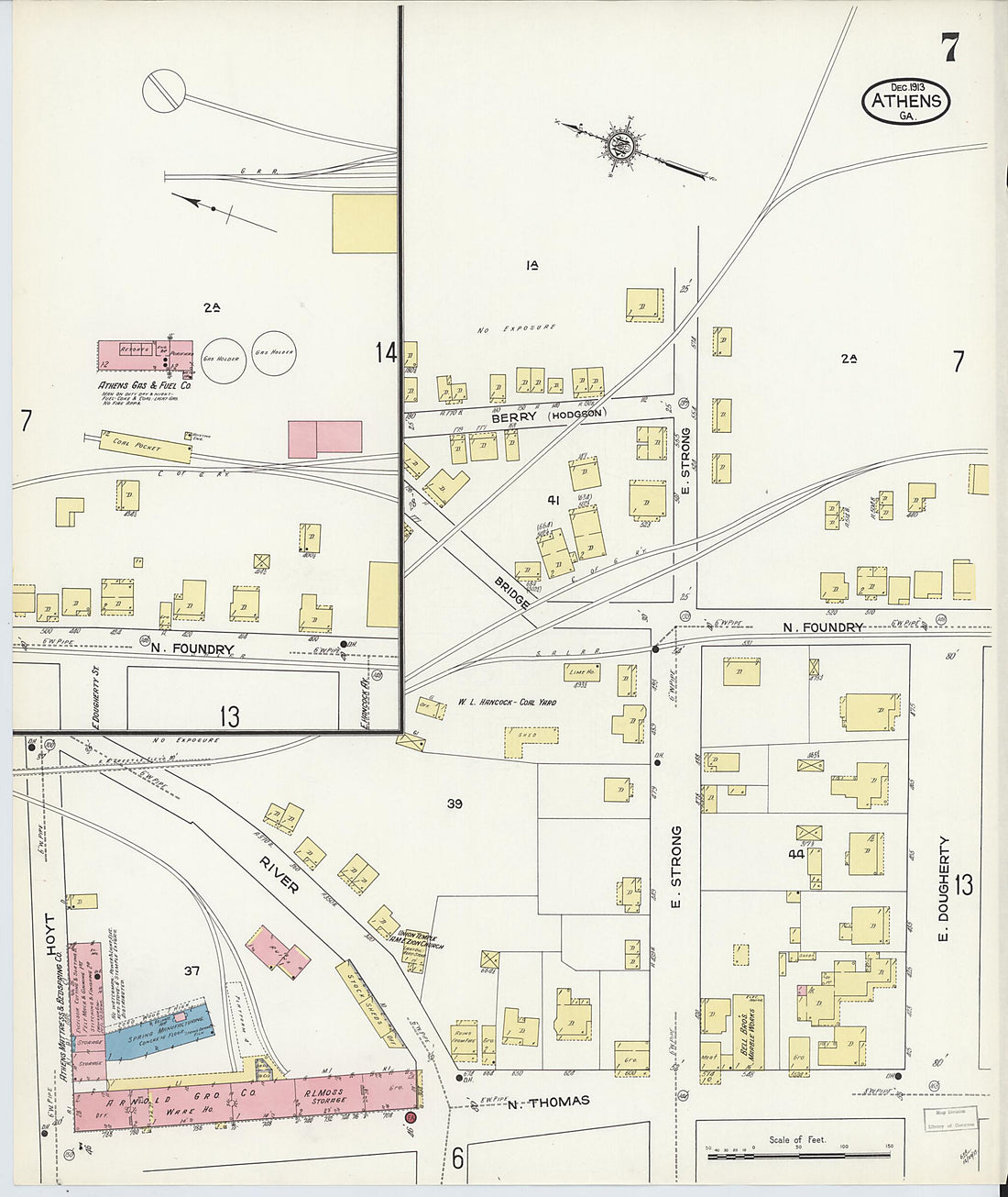 This old map of Athens, Clarke County, Georgia was created by Sanborn Map Company in 1913