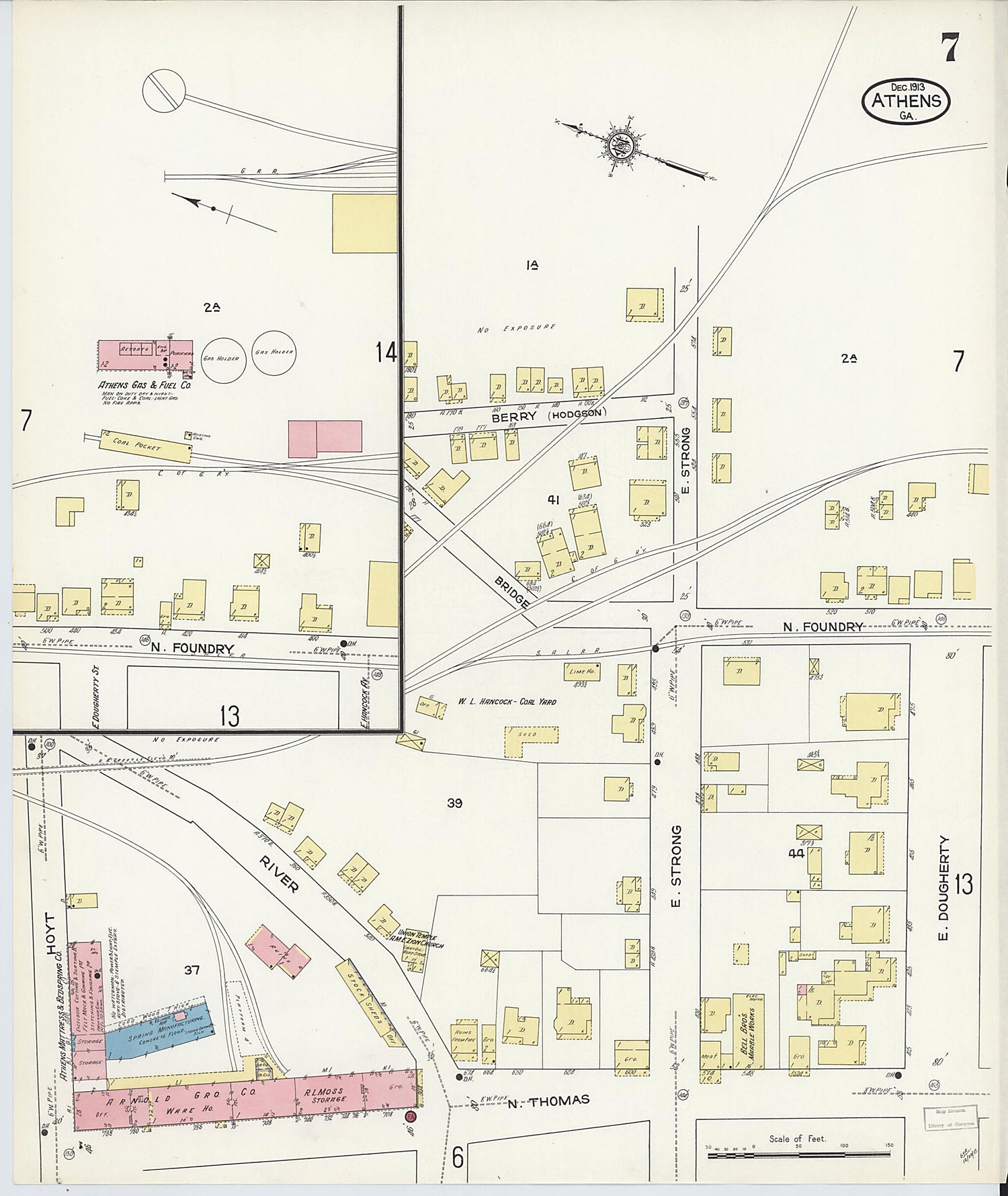 This old map of Athens, Clarke County, Georgia was created by Sanborn Map Company in 1913