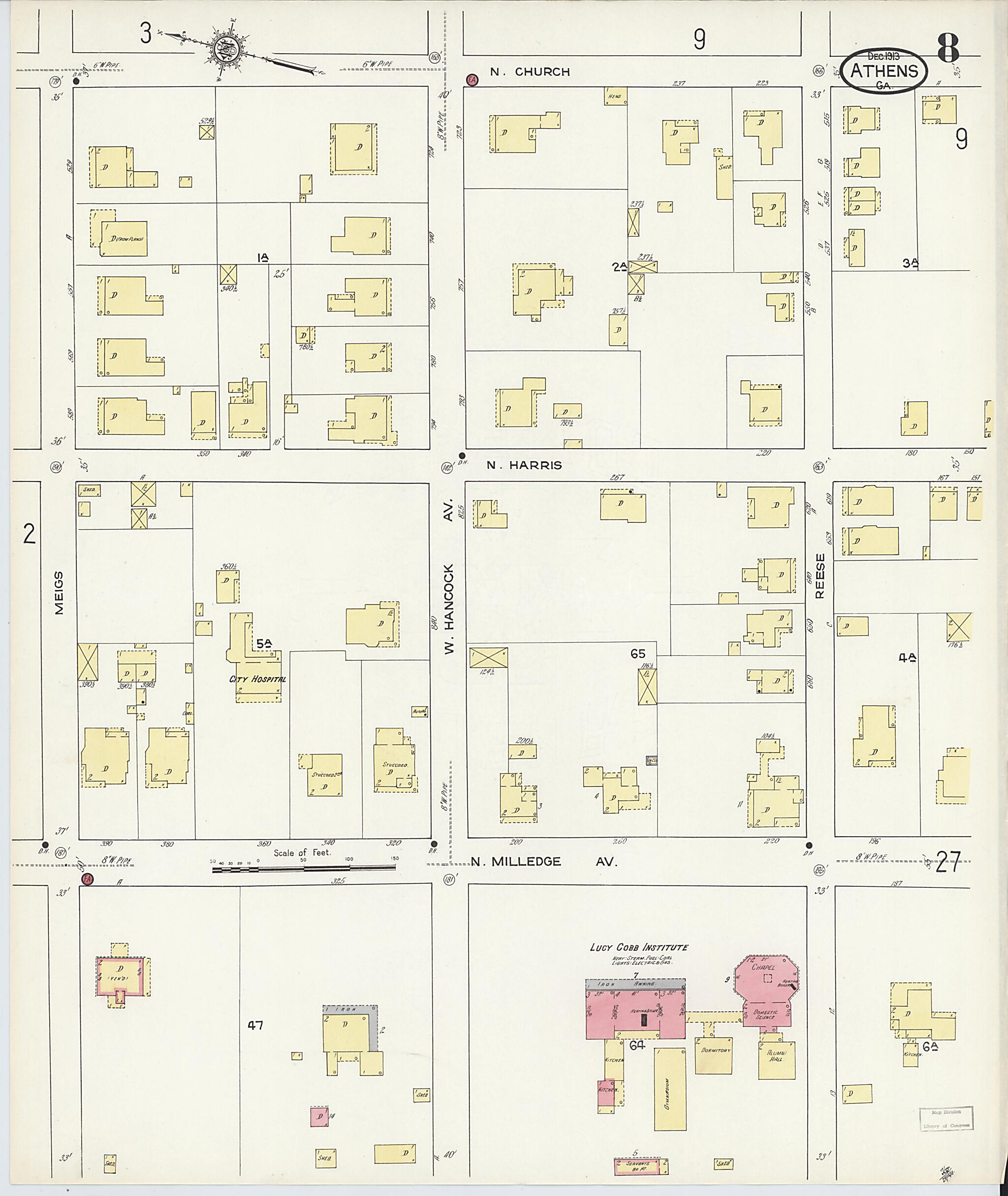 This old map of Athens, Clarke County, Georgia was created by Sanborn Map Company in 1913