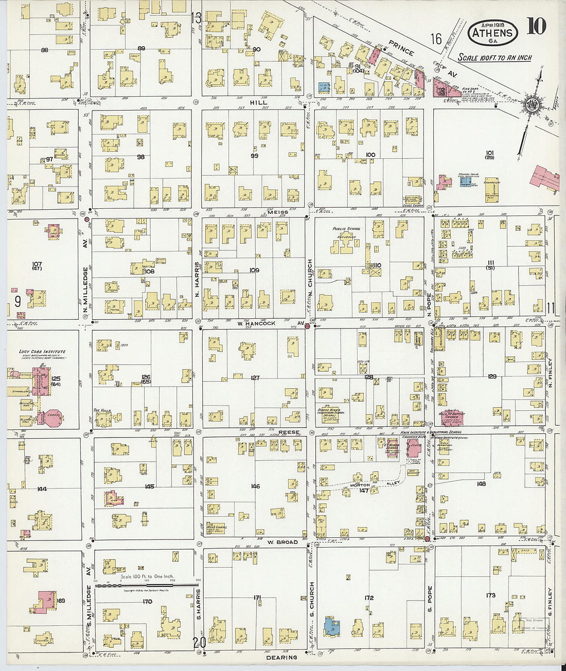 This old map of Athens, Clarke County, Georgia was created by Sanborn Map Company in 1918