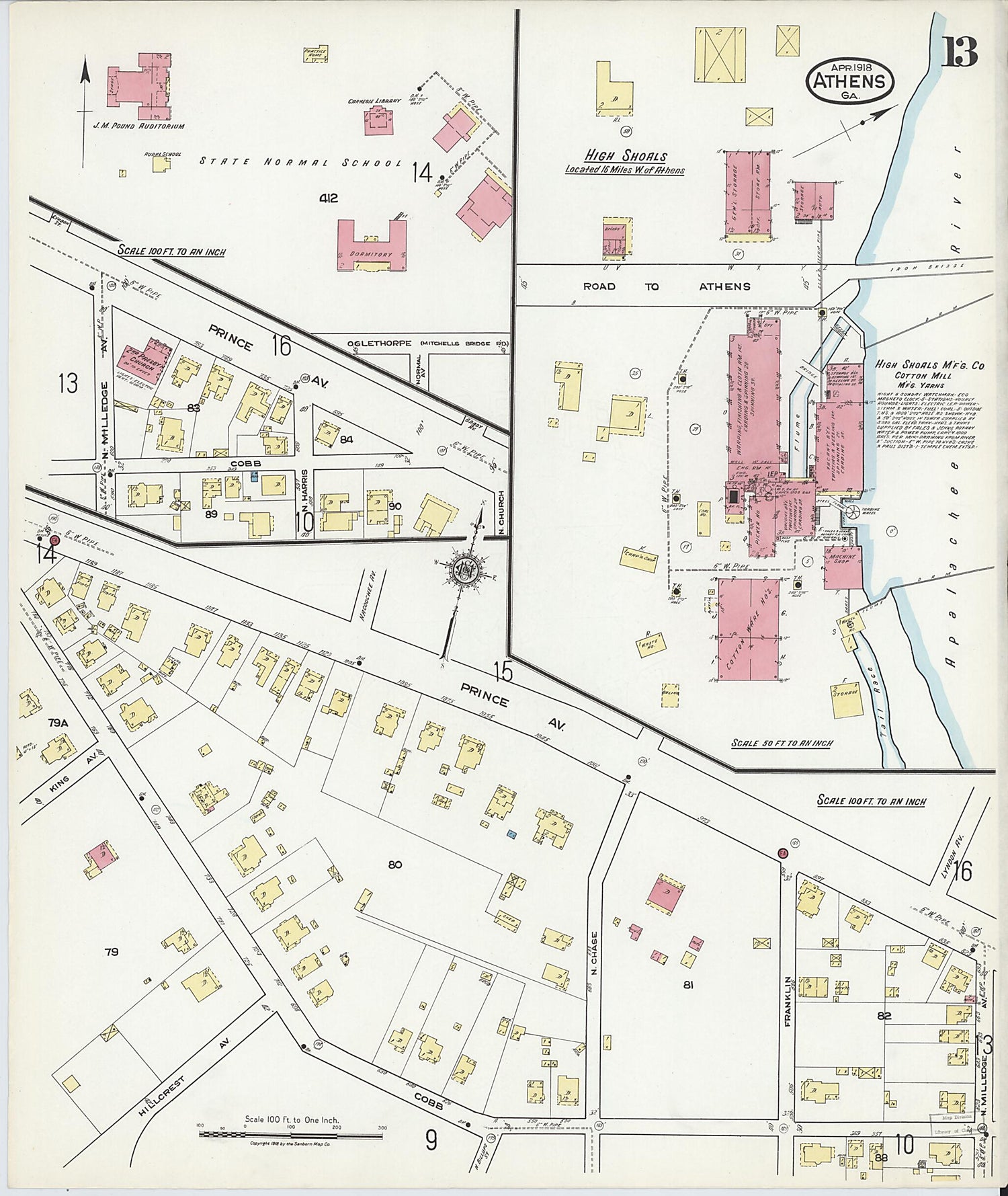 This old map of Athens, Clarke County, Georgia was created by Sanborn Map Company in 1918