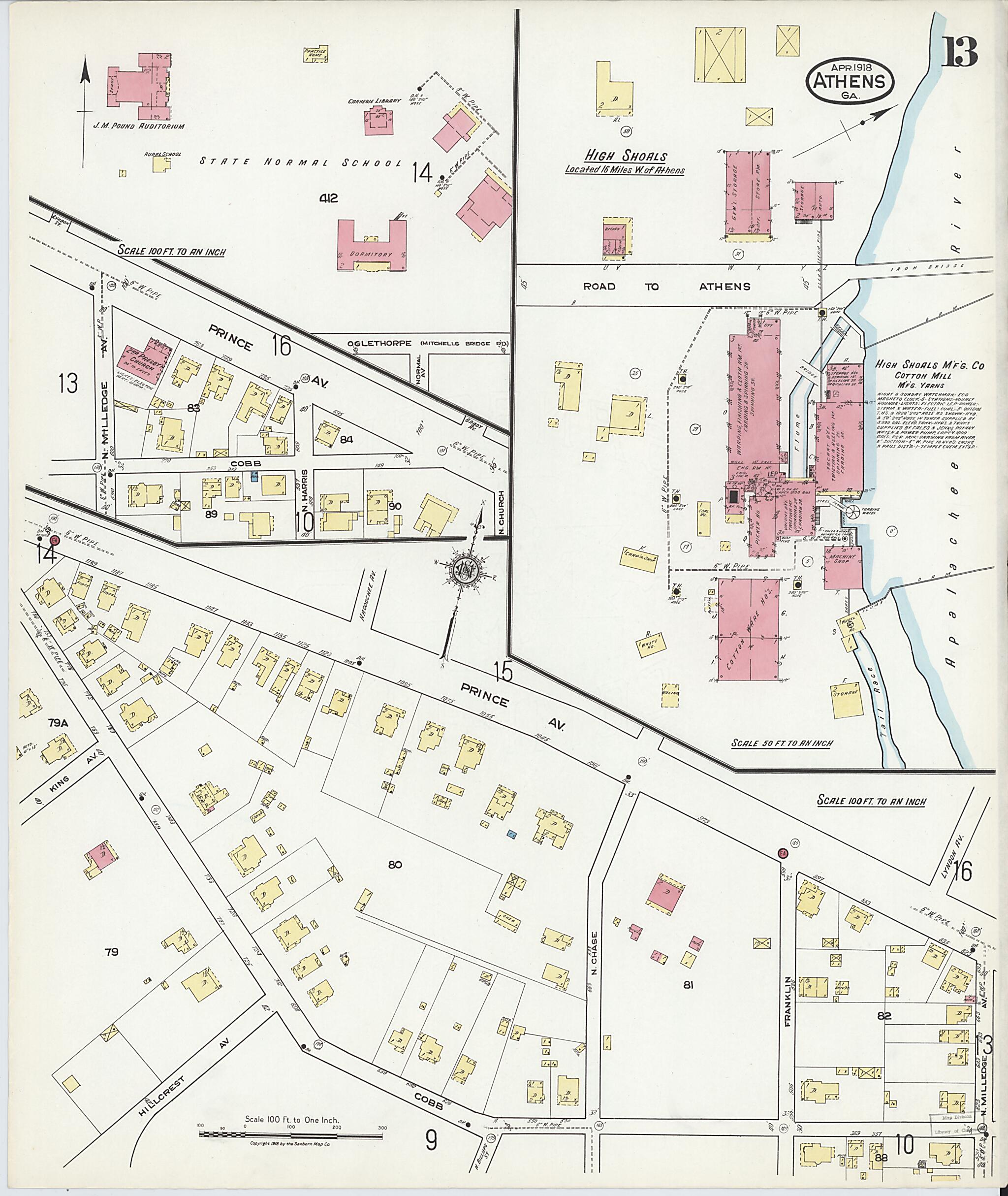 This old map of Athens, Clarke County, Georgia was created by Sanborn Map Company in 1918