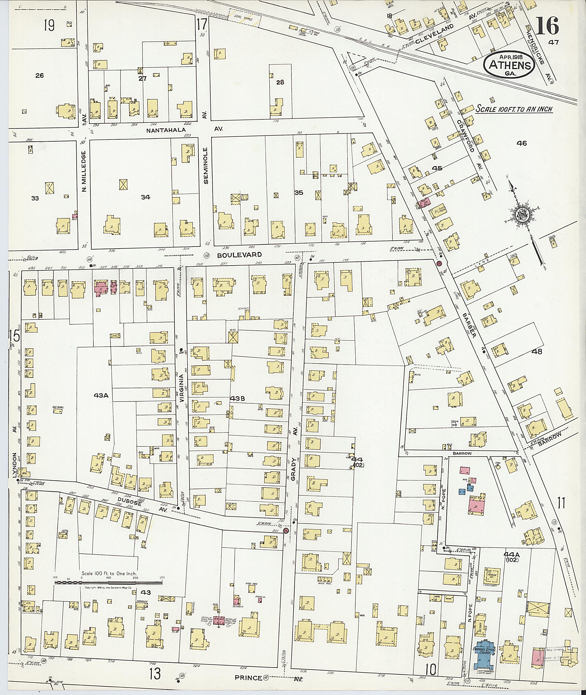 This old map of Athens, Clarke County, Georgia was created by Sanborn Map Company in 1918