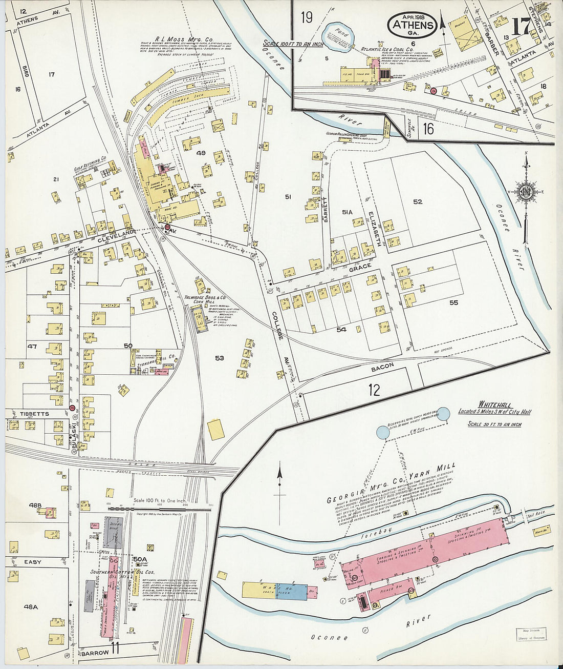 This old map of Athens, Clarke County, Georgia was created by Sanborn Map Company in 1918