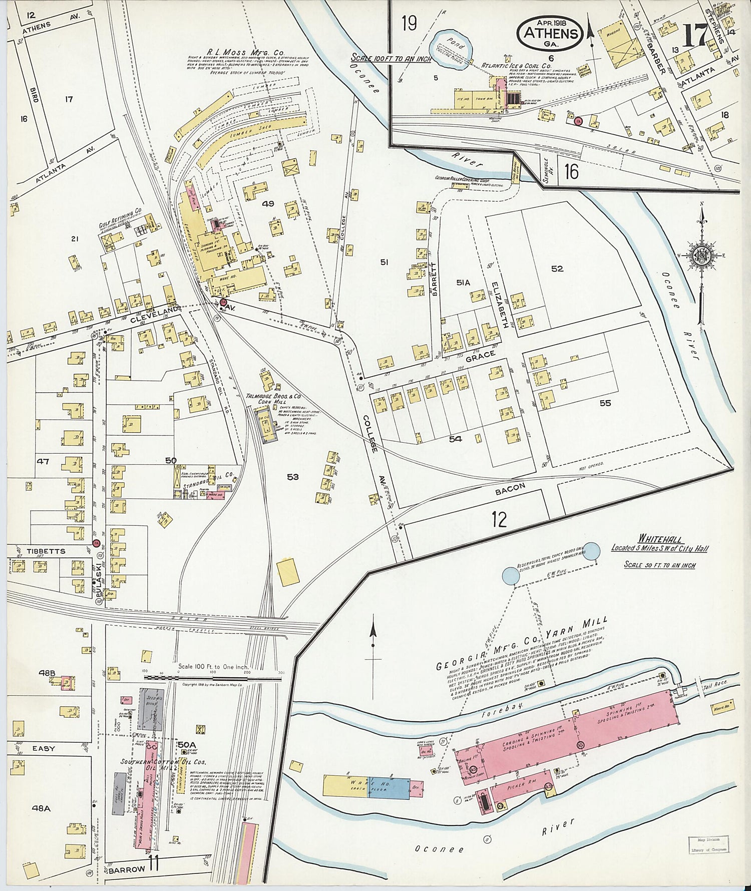 This old map of Athens, Clarke County, Georgia was created by Sanborn Map Company in 1918