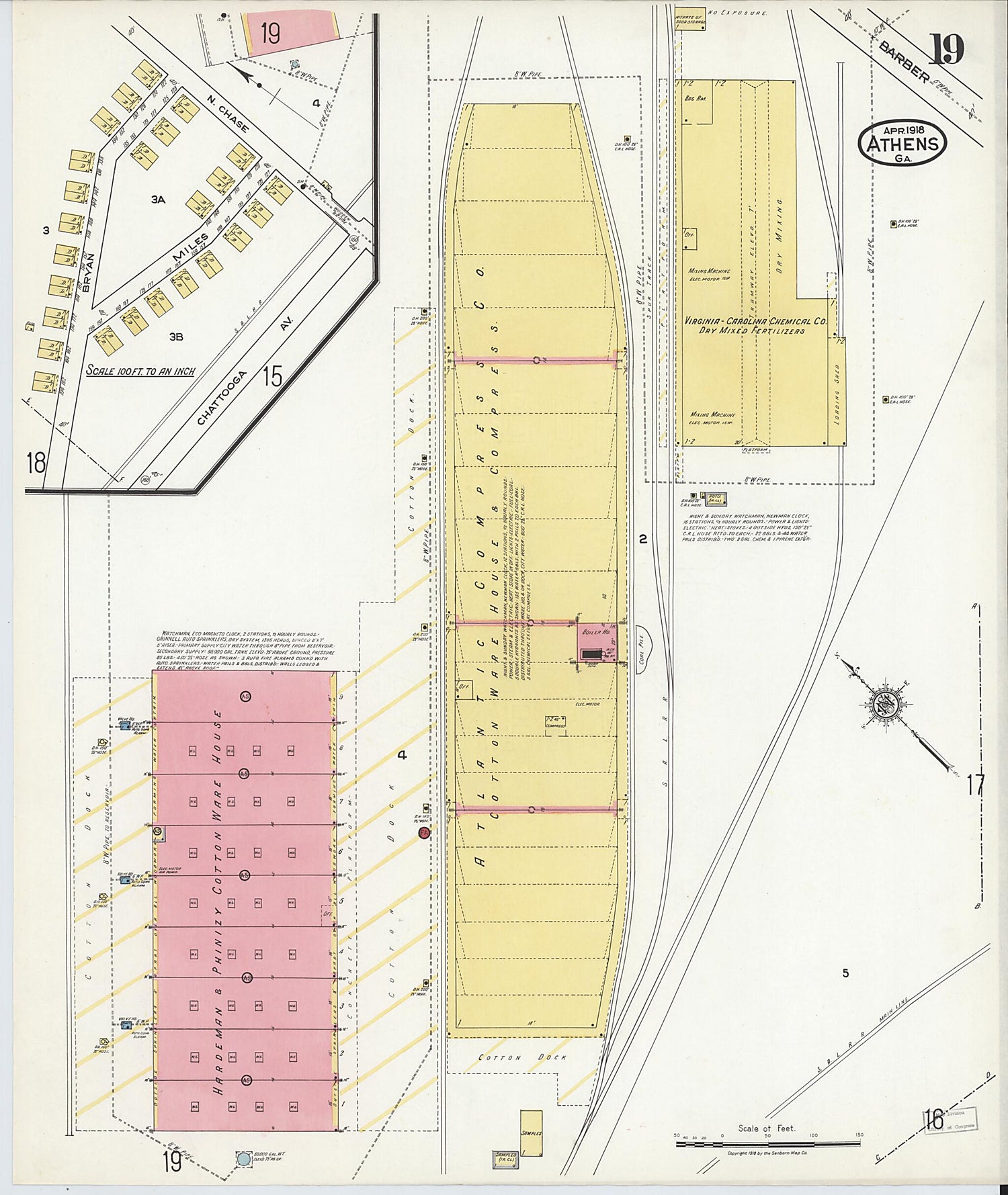 This old map of Athens, Clarke County, Georgia was created by Sanborn Map Company in 1918