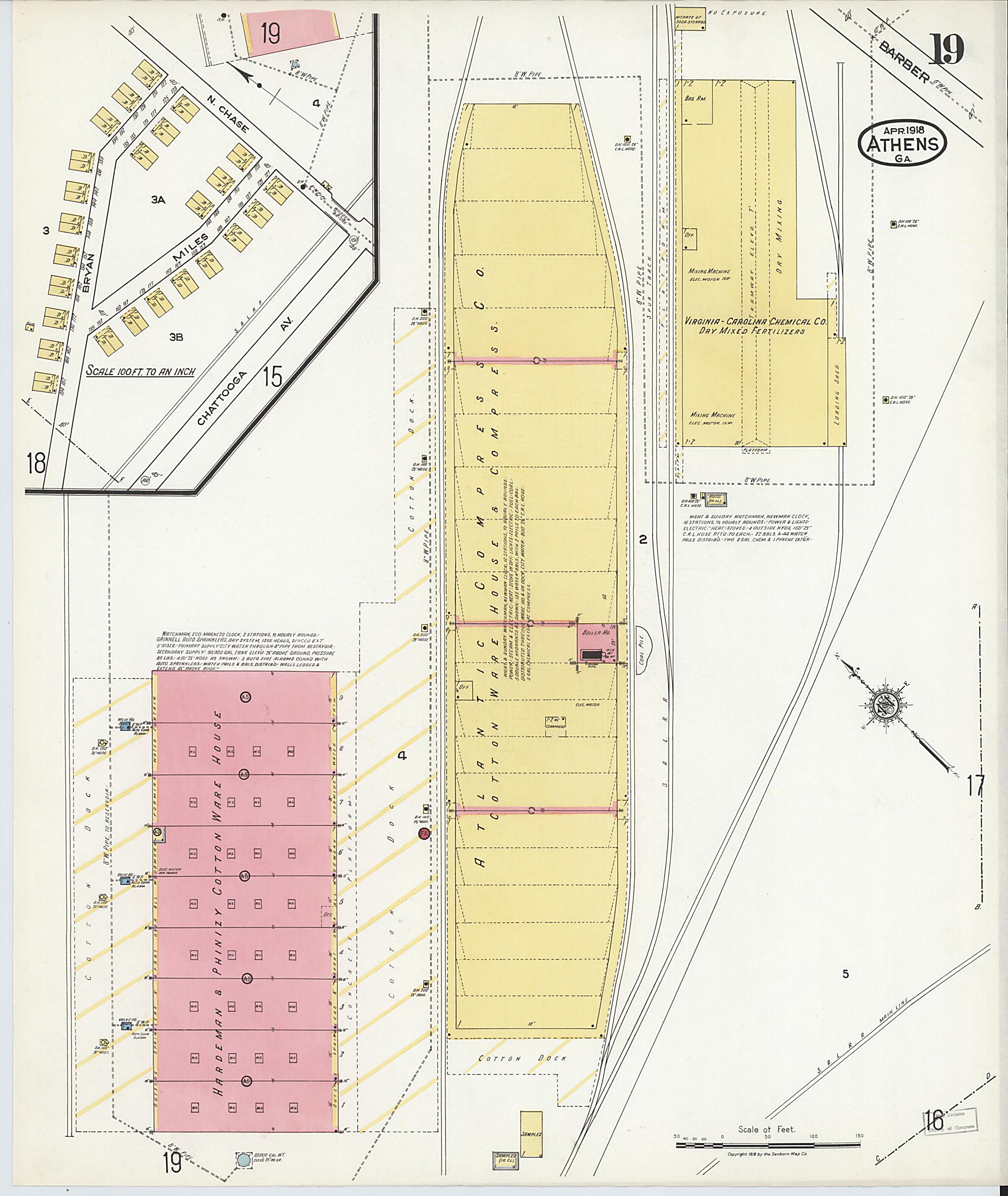 This old map of Athens, Clarke County, Georgia was created by Sanborn Map Company in 1918