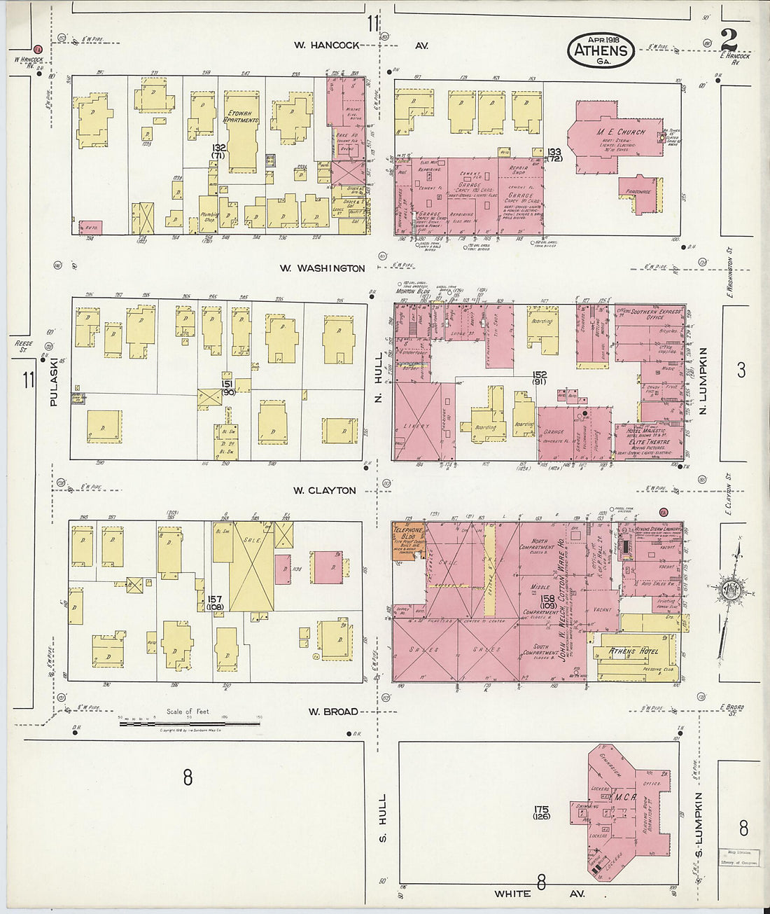 This old map of Athens, Clarke County, Georgia was created by Sanborn Map Company in 1918