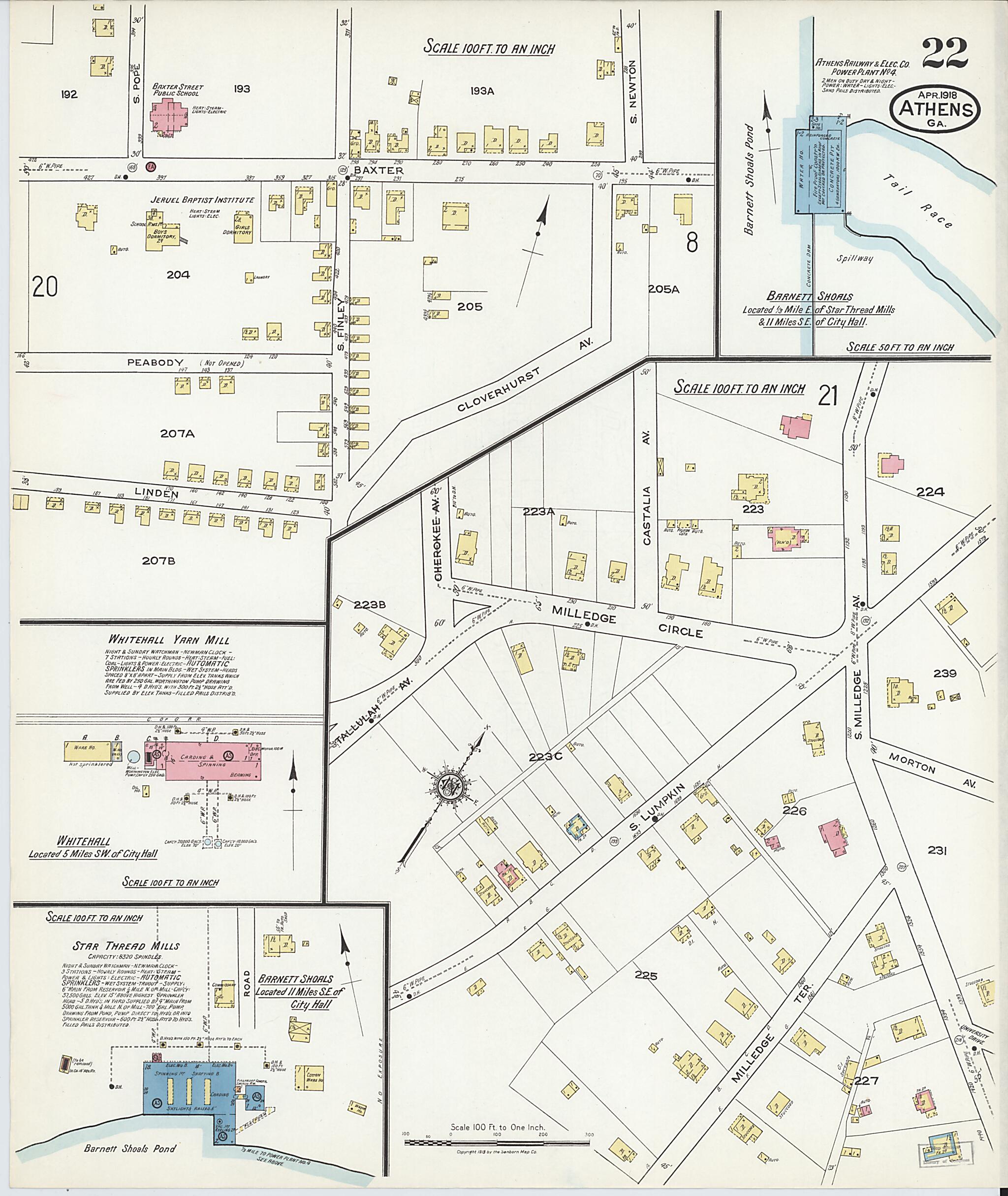 This old map of Athens, Clarke County, Georgia was created by Sanborn Map Company in 1918