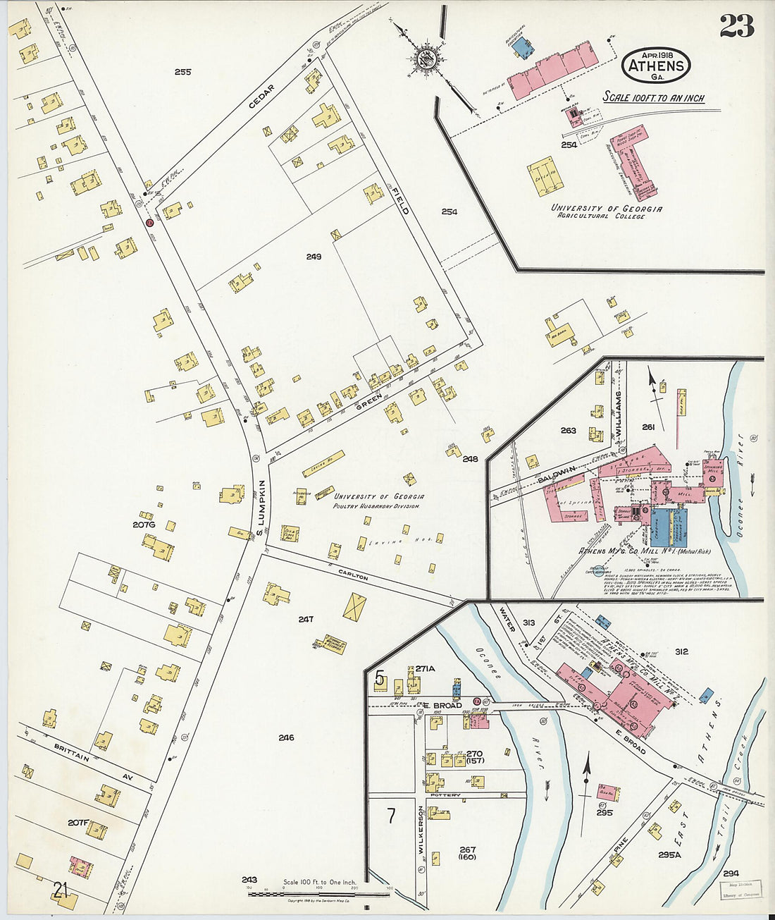 This old map of Athens, Clarke County, Georgia was created by Sanborn Map Company in 1918