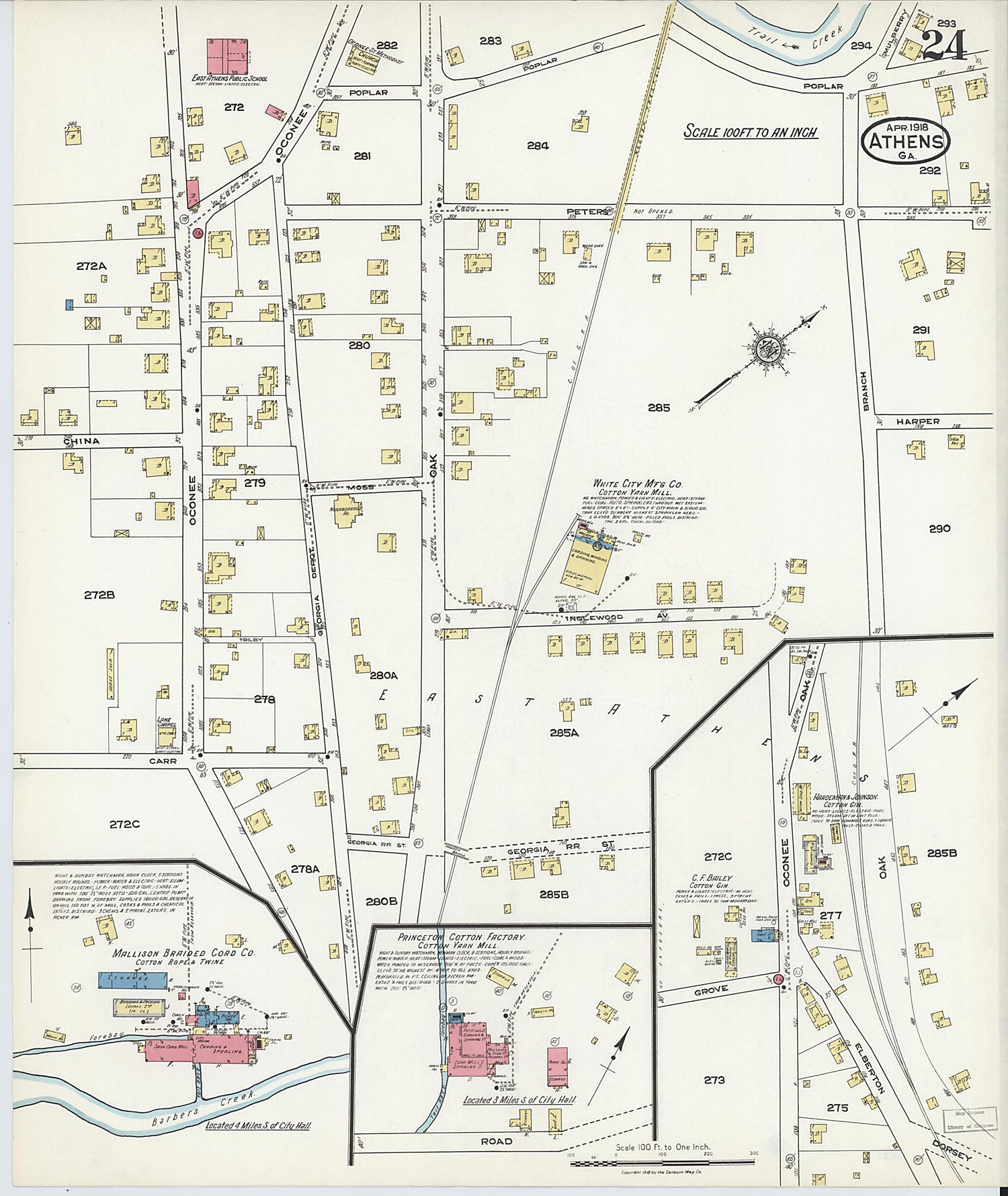 This old map of Athens, Clarke County, Georgia was created by Sanborn Map Company in 1918