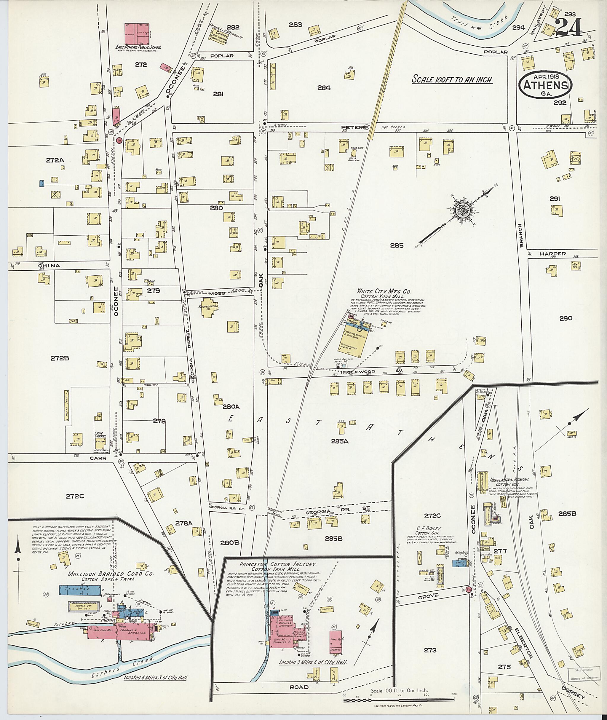 This old map of Athens, Clarke County, Georgia was created by Sanborn Map Company in 1918