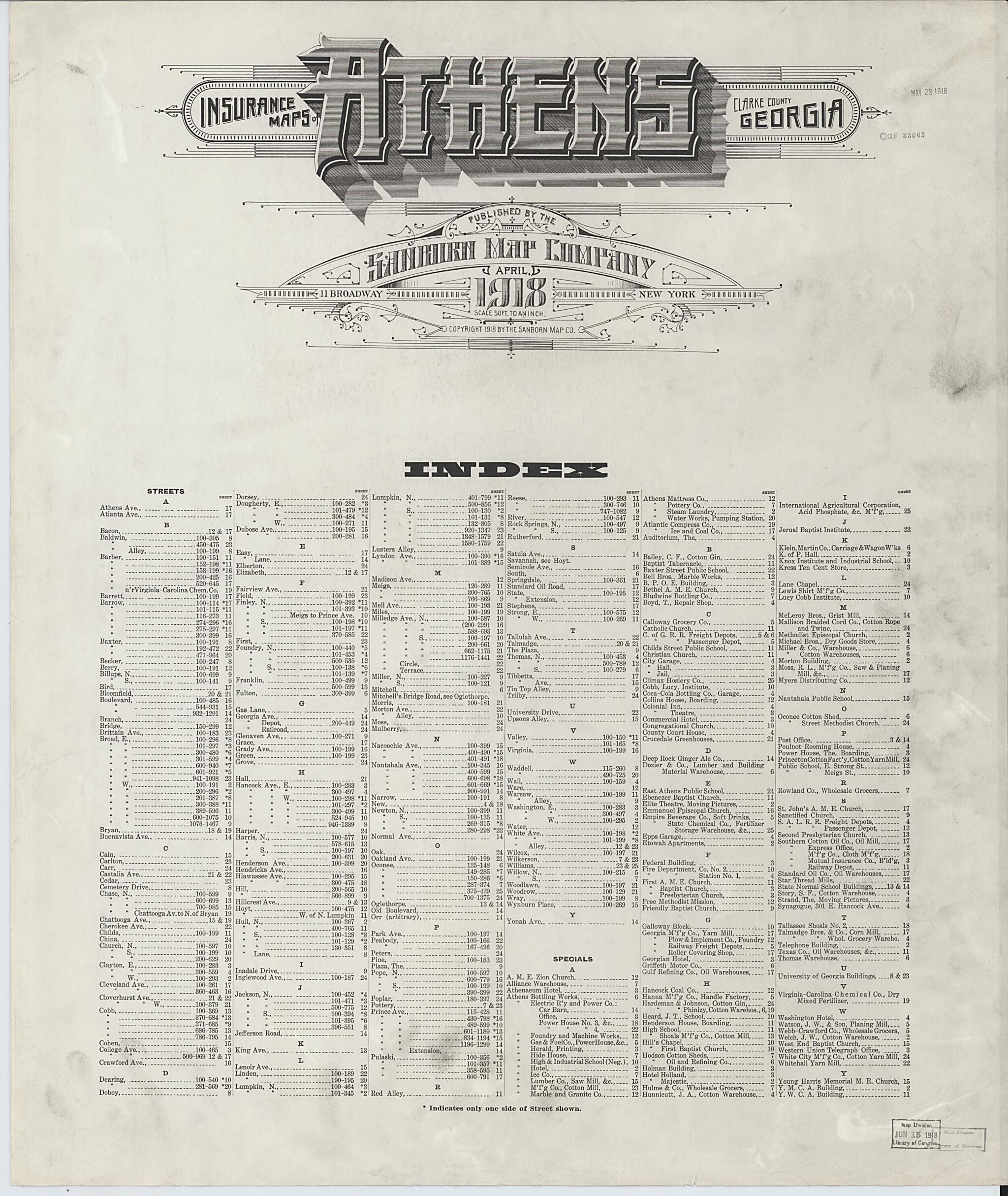 This old map of Athens, Clarke County, Georgia was created by Sanborn Map Company in 1918