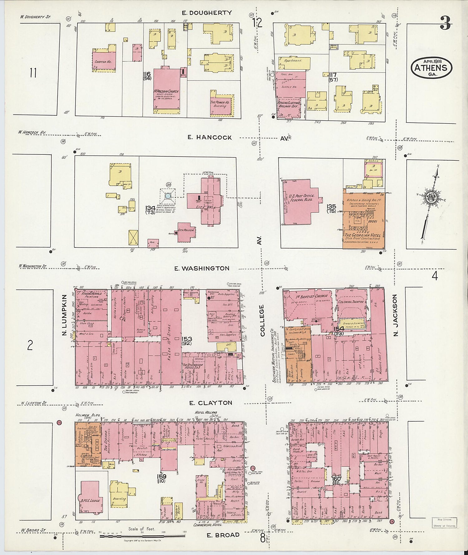 This old map of Athens, Clarke County, Georgia was created by Sanborn Map Company in 1918