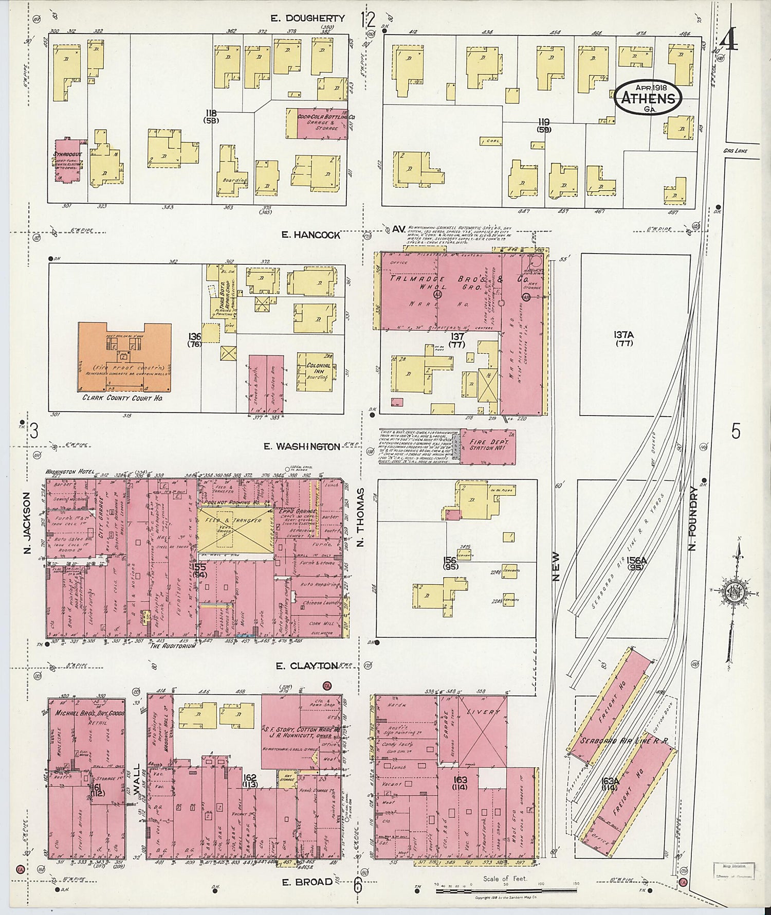 This old map of Athens, Clarke County, Georgia was created by Sanborn Map Company in 1918