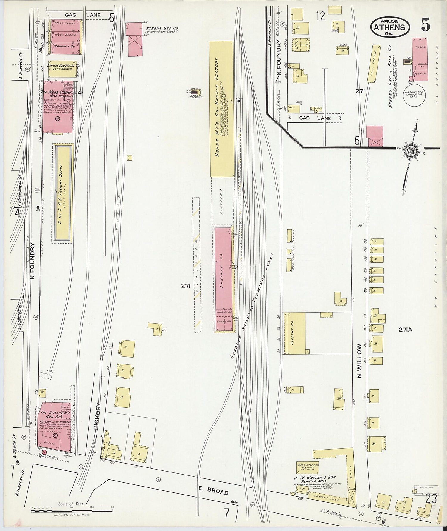 This old map of Athens, Clarke County, Georgia was created by Sanborn Map Company in 1918