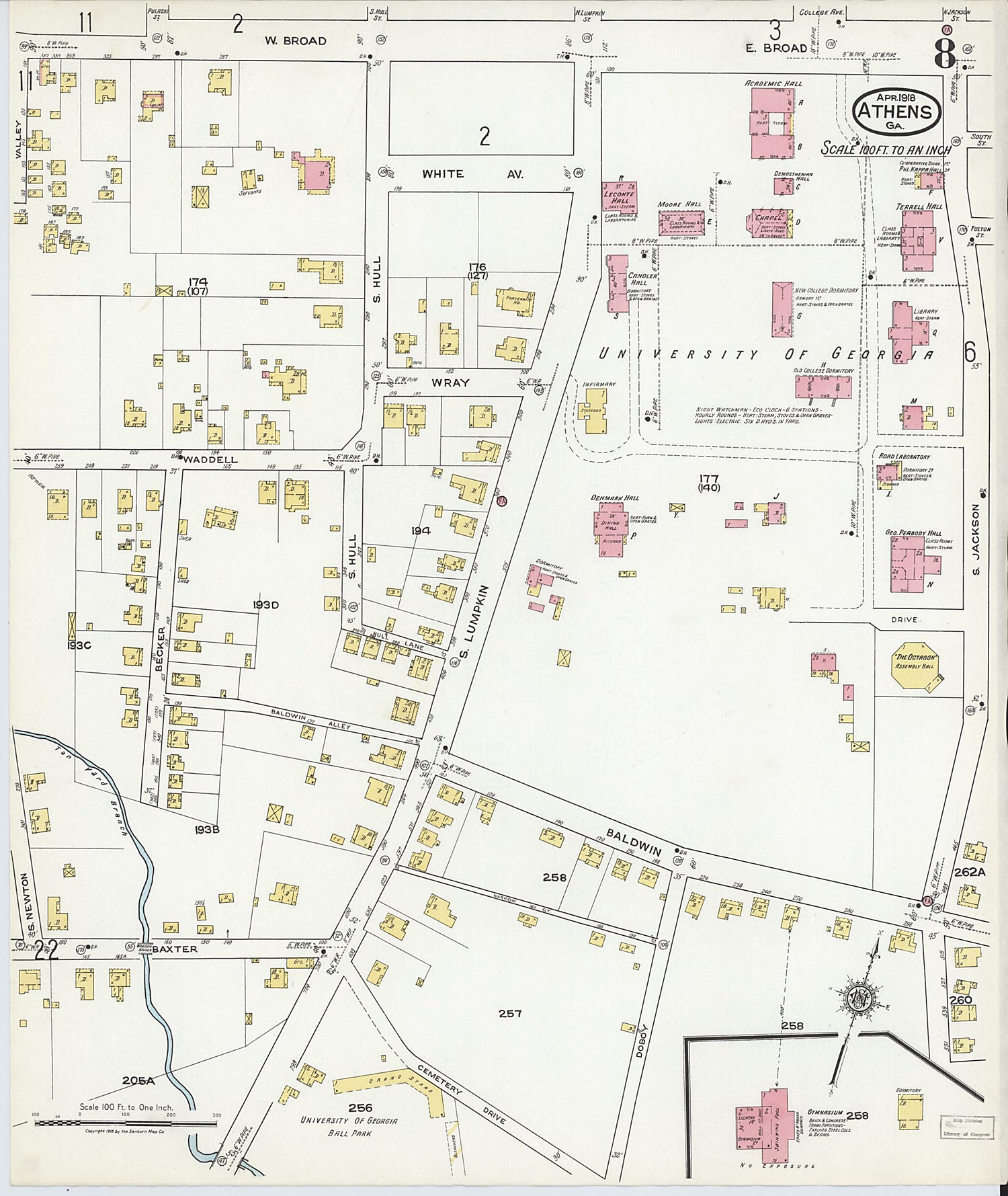 This old map of Athens, Clarke County, Georgia was created by Sanborn Map Company in 1918